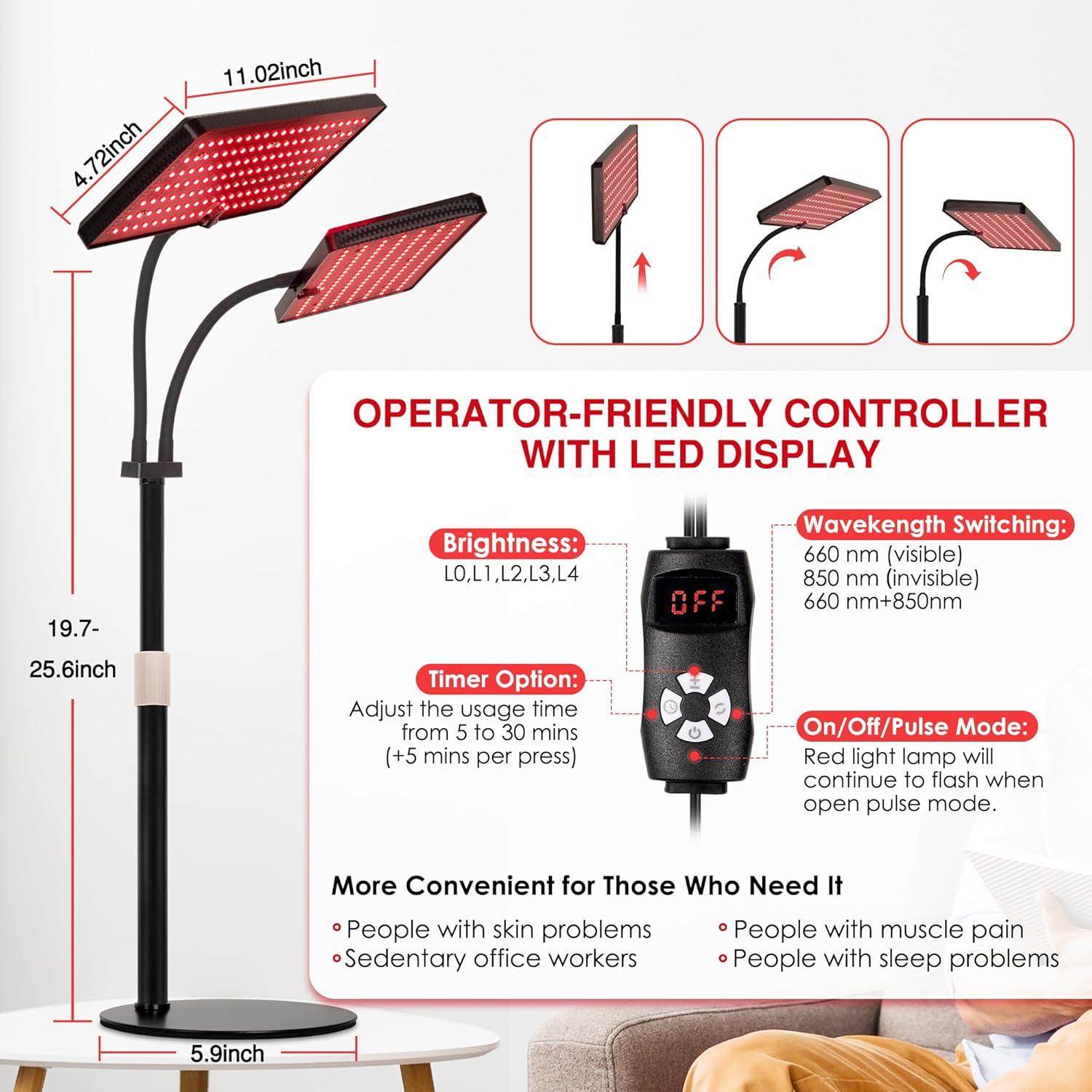 Lámpara de Terapia de Luz Roja SAVILER Doble Cabeza 660nm 850nm