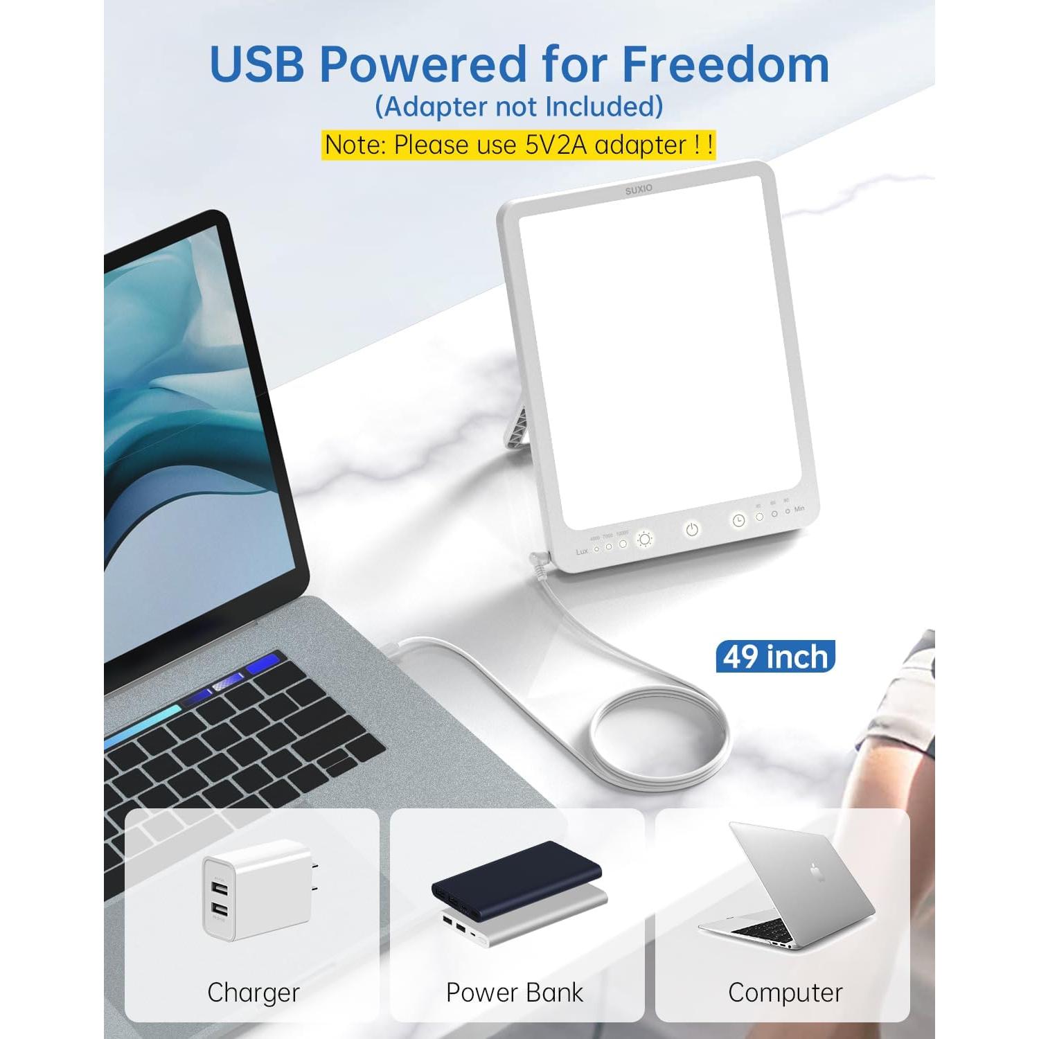 Lámpara de Terapia de Luz SUXIO 10000 Lux 3 Modos USB