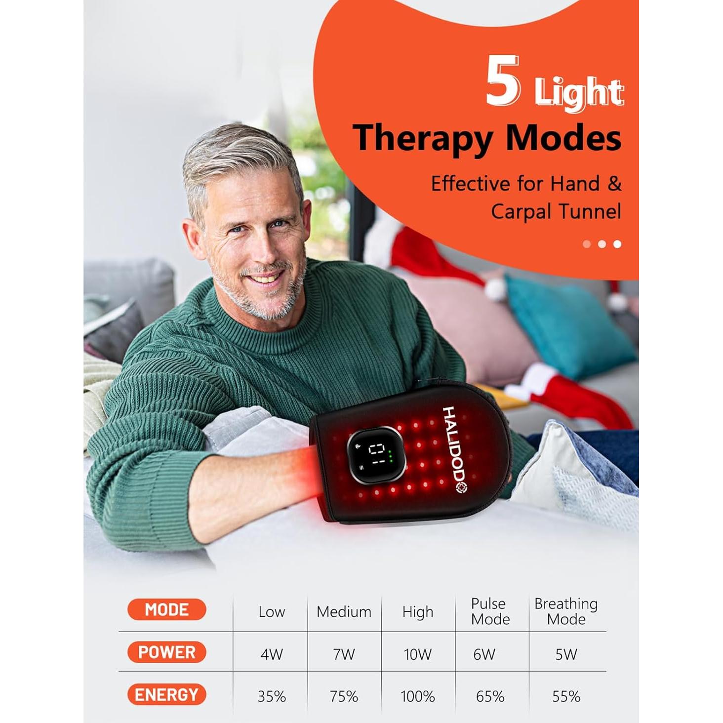 Guante Terapia Luz Roja Inalámbrico HALIDODO 5 Modos 660nm 850nm