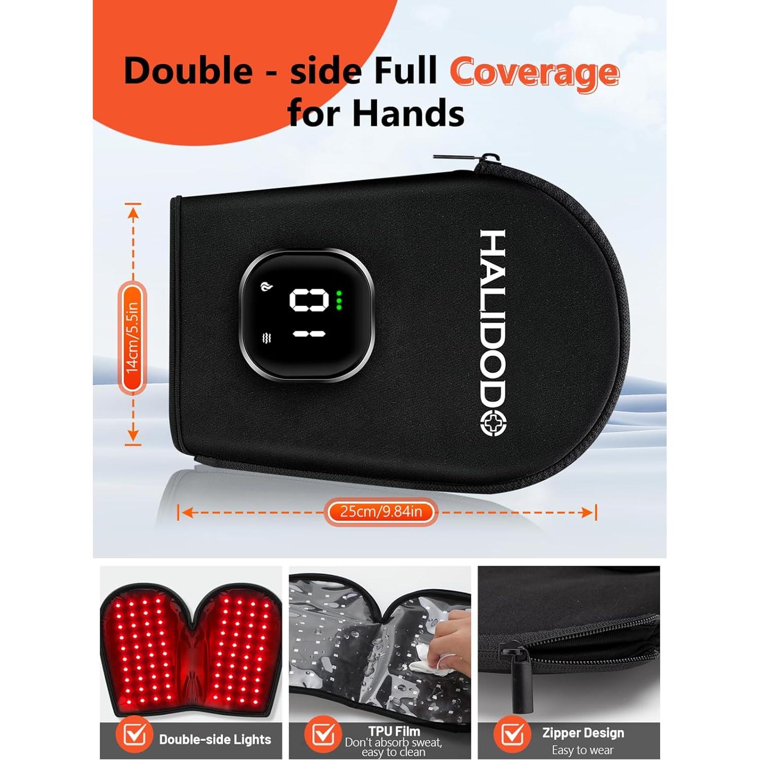 Guante Terapia Luz Roja Inalámbrico HALIDODO 5 Modos 660nm 850nm