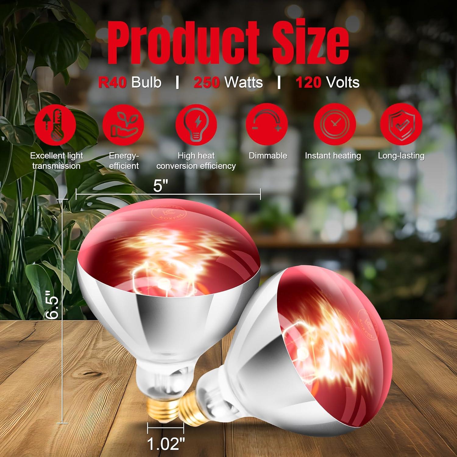 Bombillas de Calor Infrarrojo R40 ZENHAGU 250W Rojo 4 Unidades