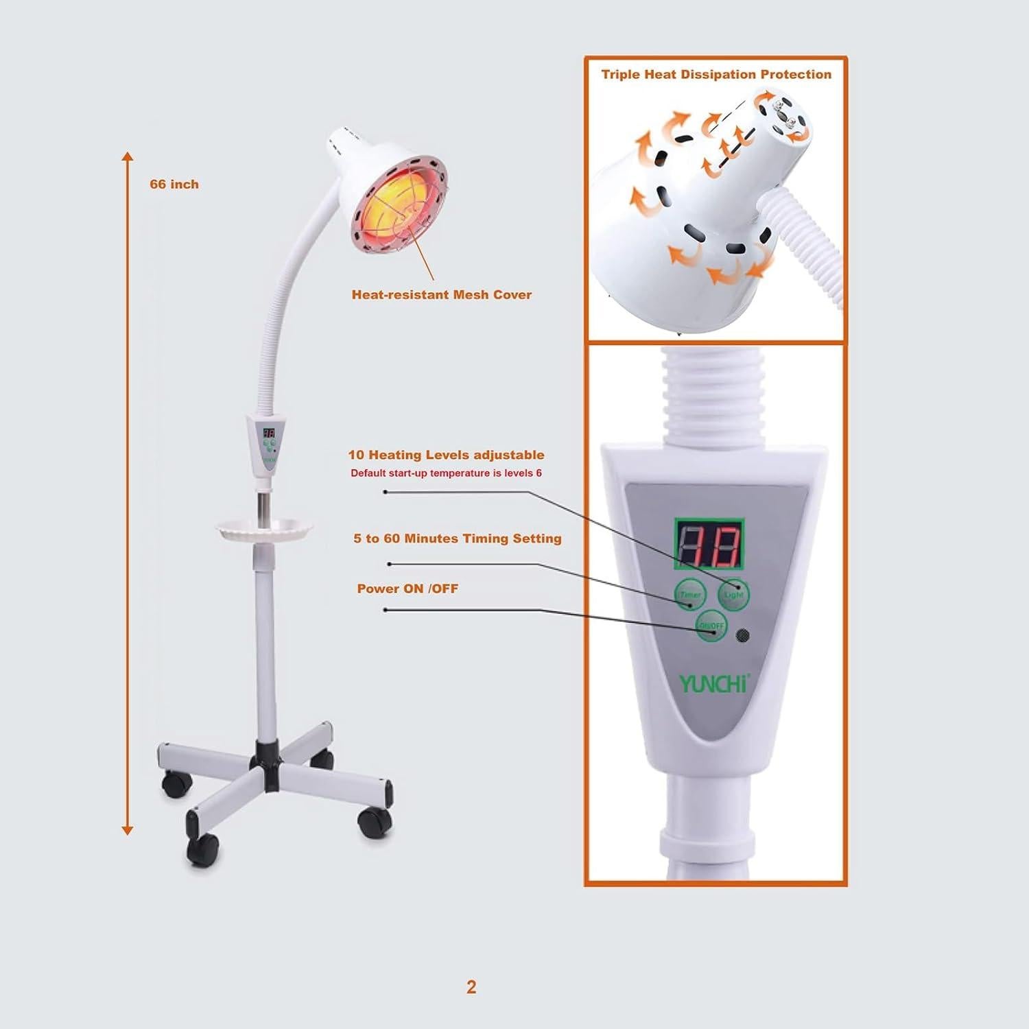 Lámpara de Terapia de Luz Roja YUNCHI 275W con Control Remoto