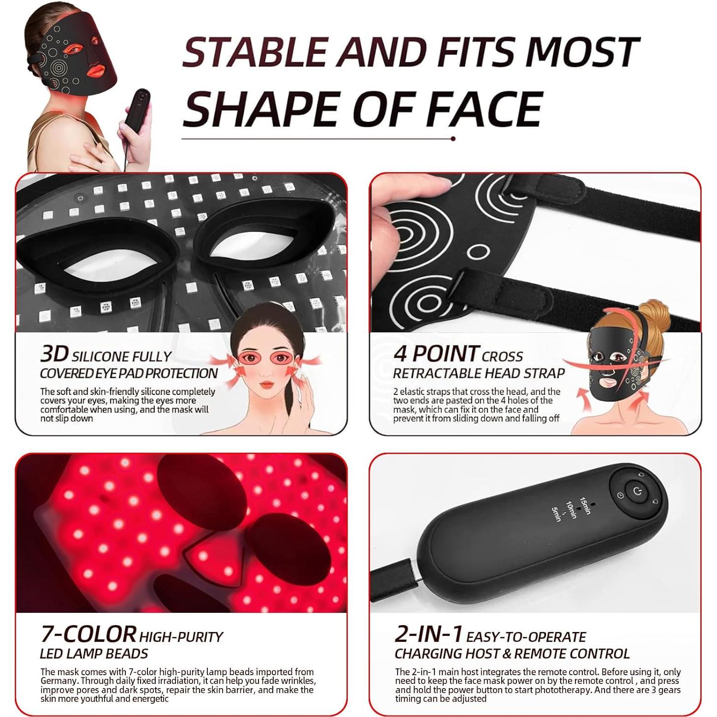 Máscara Facial LED JICHAMOXY Terapia de Luz Multicolor 30.99x22.39cm