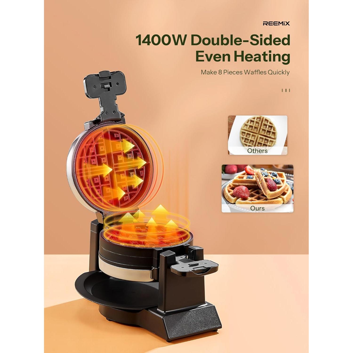 Waflera Doble Reemix 1400W 8 Rebanadas Antiadherente