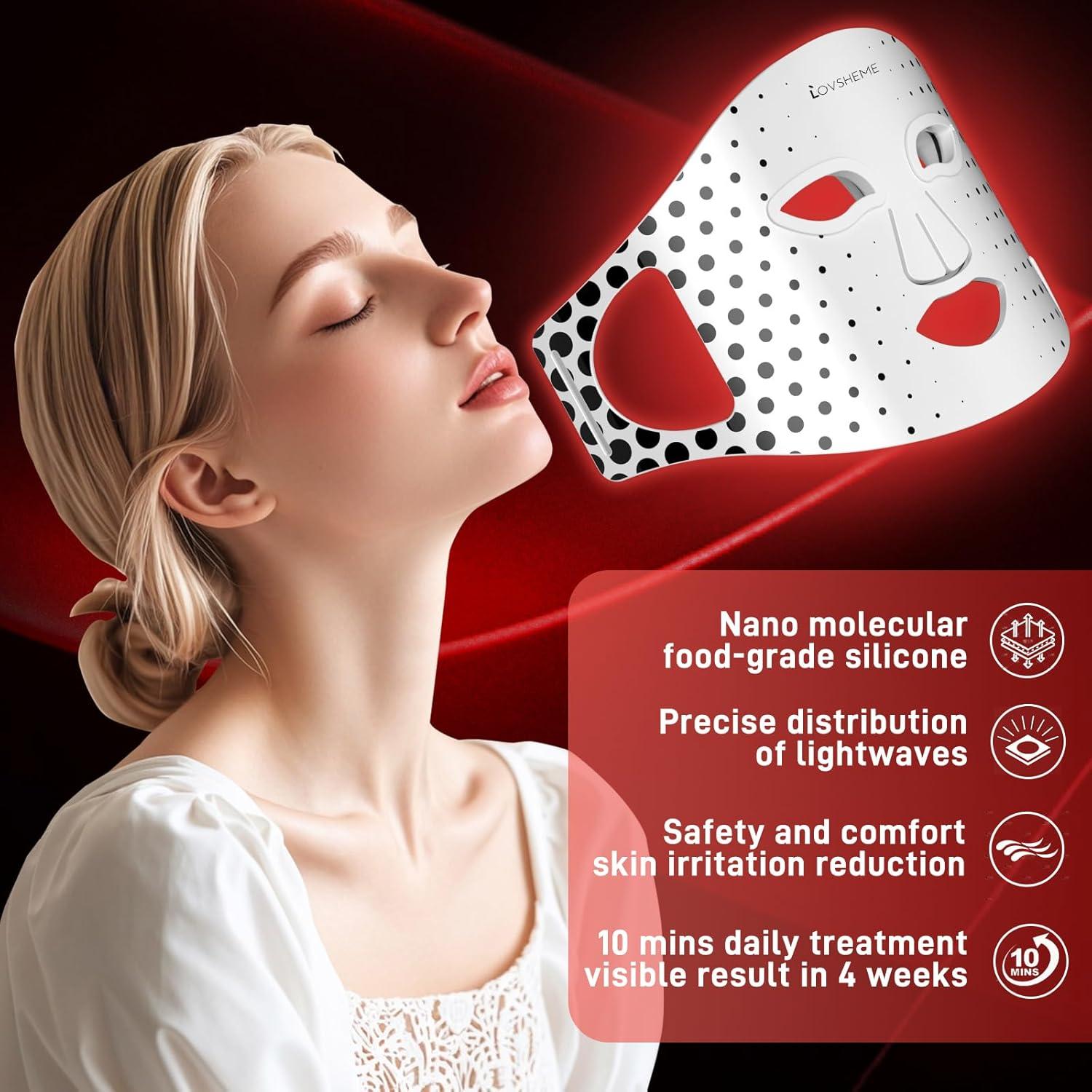 Red Light Therapy Mask for Face - 3 Light Modes, Ultra-Soft Comfort, Precise wavelength, Professional LED Face Mask Light Therapy for Skin Rejuvenation, Anti-Aging & Acne Treatment, Home Use