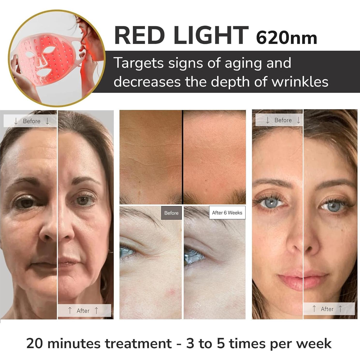 Red Light Therapy Mask Set, Led Mask Light Therapy for Face & Neck, Near-infrared Light 850nm and Red Light 630nm, 5 Gears Energy Adjustment