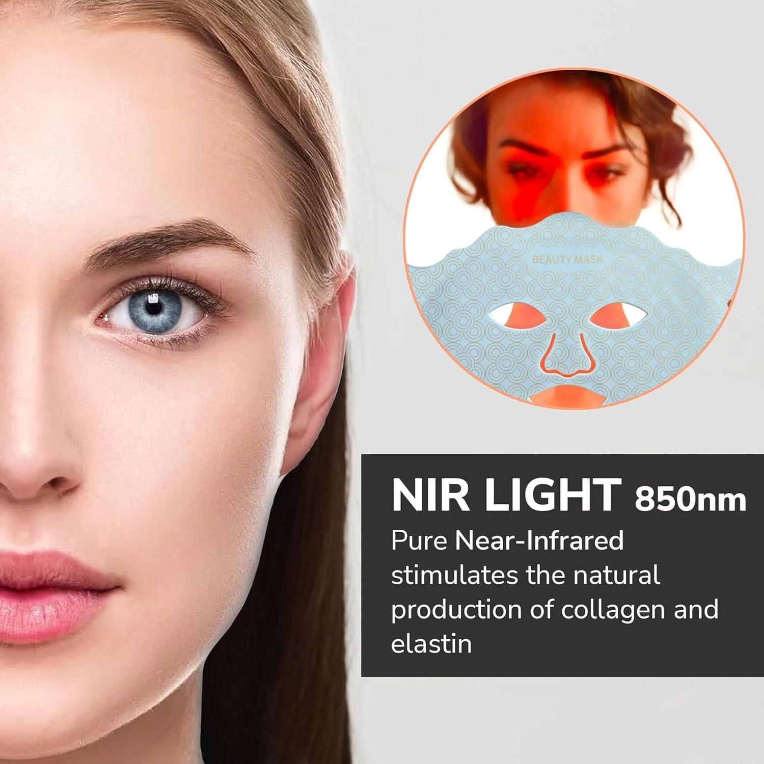 Red Light Therapy Mask Set, Led Mask Light Therapy for Face & Neck, Near-infrared Light 850nm and Red Light 630nm, 5 Gears Energy Adjustment