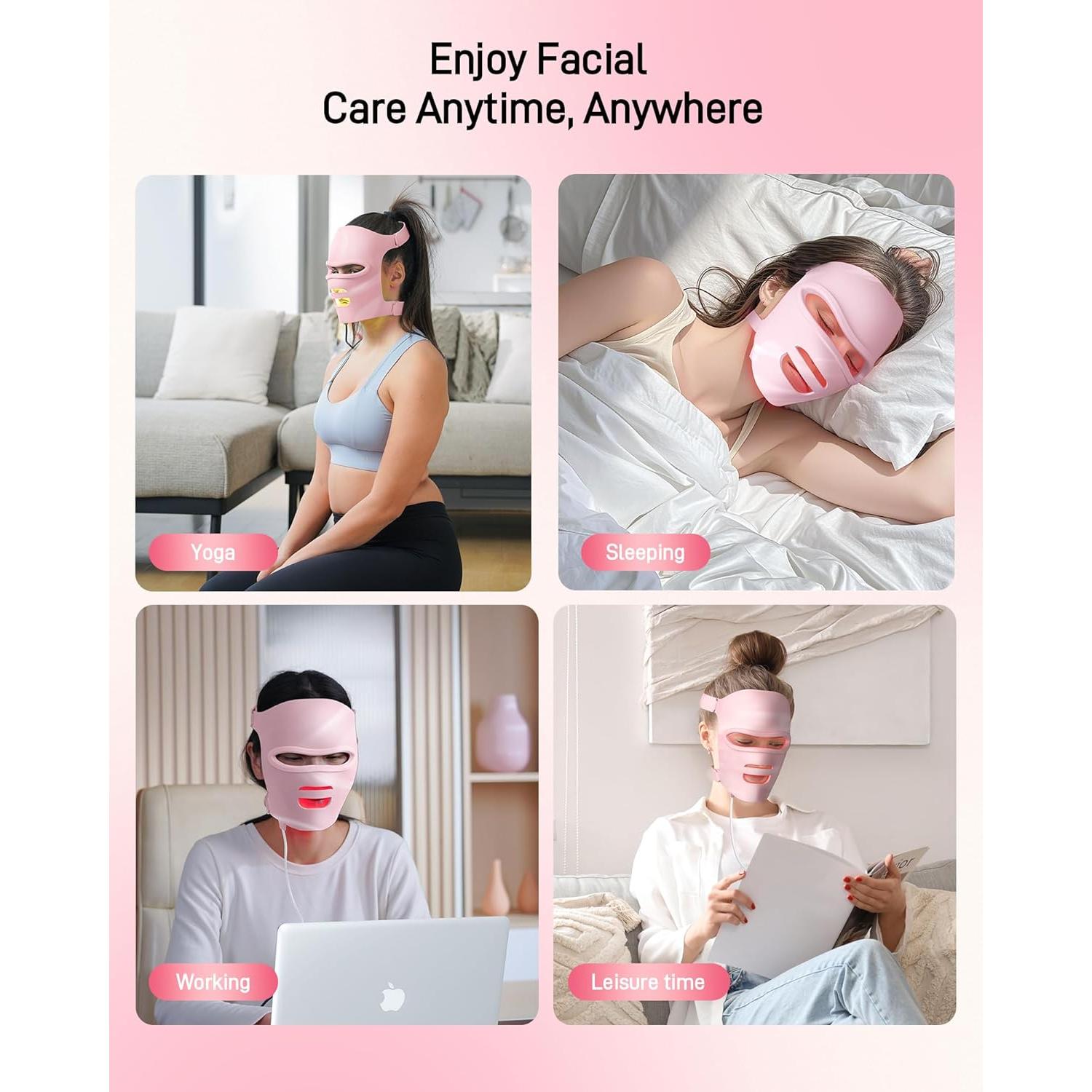 2025 New Red Light Therapy for Face, Glowing Wireless LED Face Mask Light Therapy with Advanced 4-Core LEDs, 2000mAh Remote, 660nm&850nm Near-Infrared Red Light therapy Mask for Home & Travel.