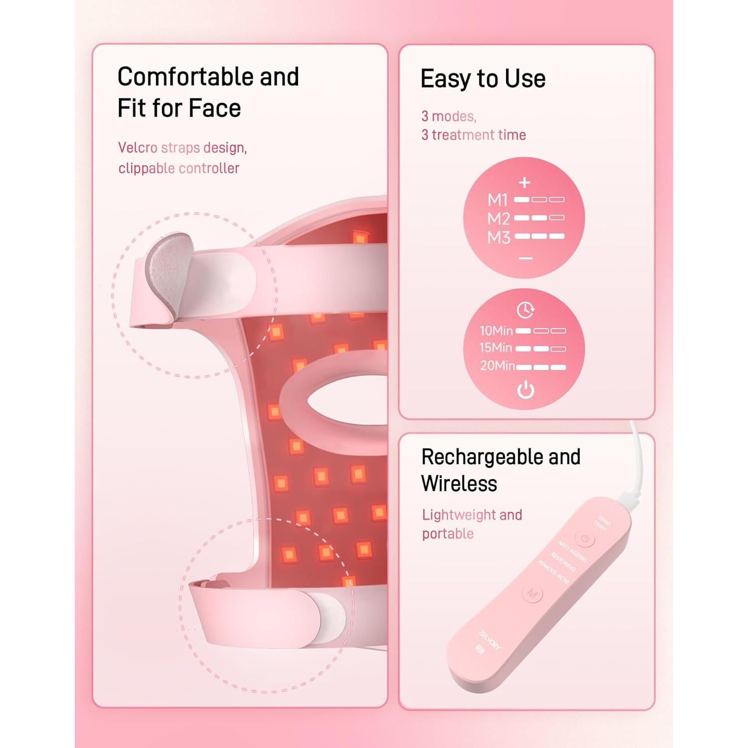 2025 New Red Light Therapy for Face, Glowing Wireless LED Face Mask Light Therapy with Advanced 4-Core LEDs, 2000mAh Remote, 660nm&850nm Near-Infrared Red Light therapy Mask for Home & Travel.