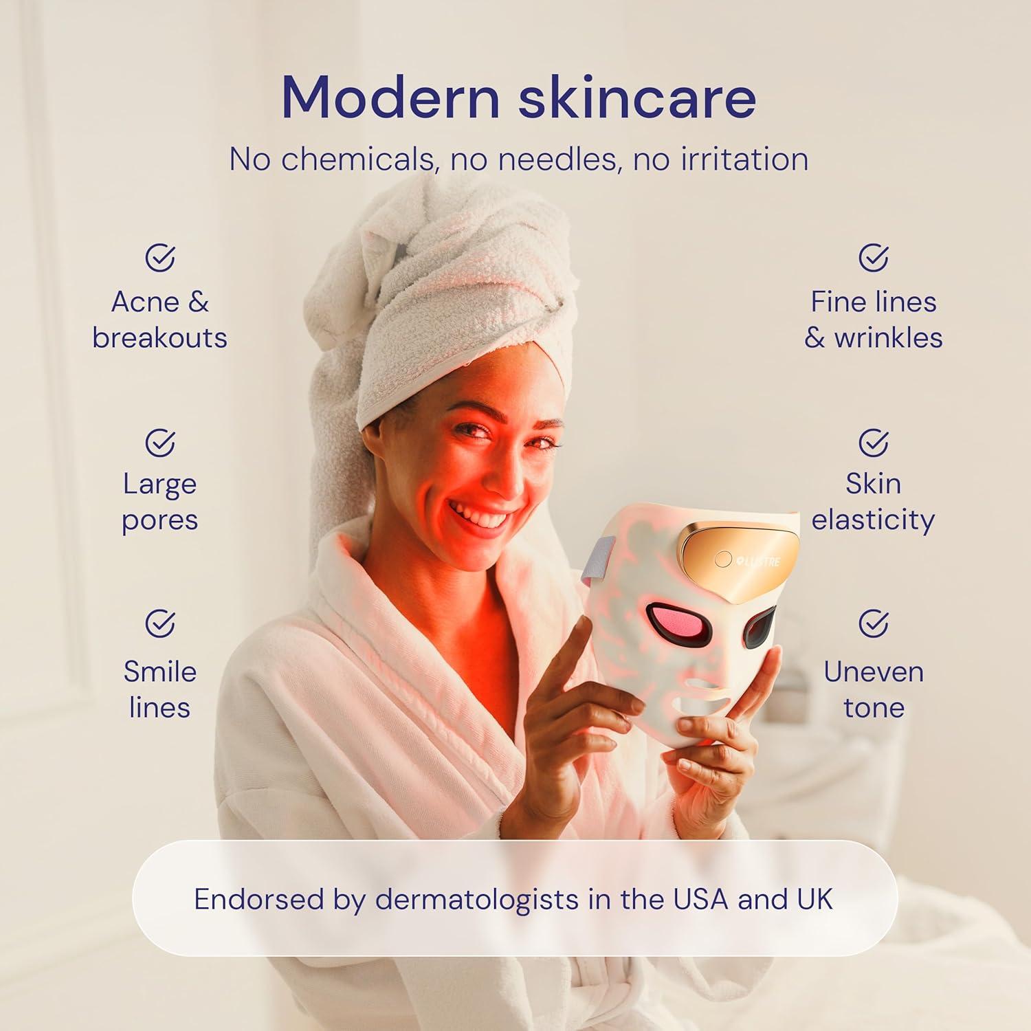 LED Face Mask Light Therapy for Acne & Anti-Aging Skincare | FDA-Cleared, Wireless & App-Controlled | Blue, Near-Infrared & Red Light Therapy Mask for Face - Lustre ClearSkin Renew Pro Facewear