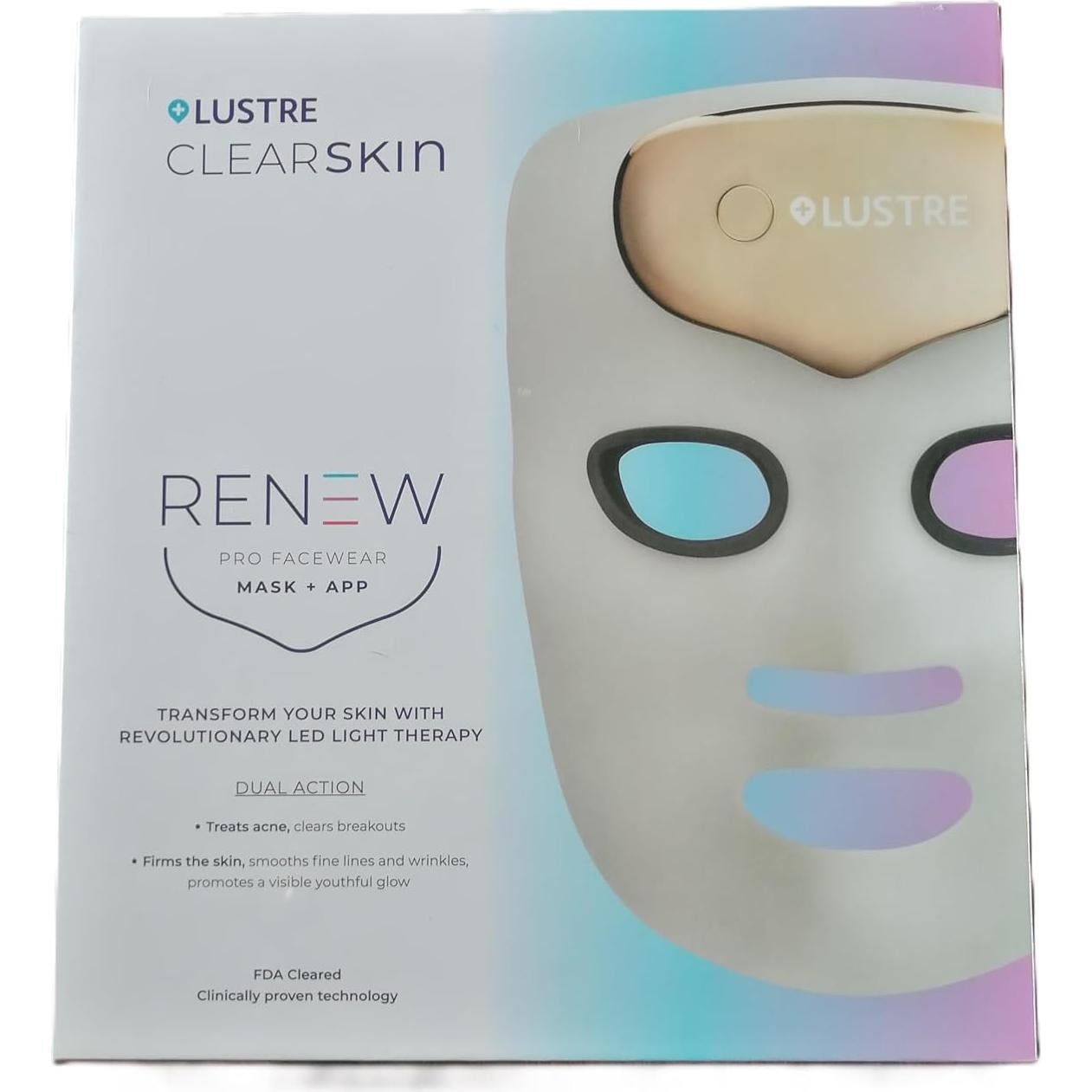 LED Face Mask Light Therapy for Acne & Anti-Aging Skincare | FDA-Cleared, Wireless & App-Controlled | Blue, Near-Infrared & Red Light Therapy Mask for Face - Lustre ClearSkin Renew Pro Facewear