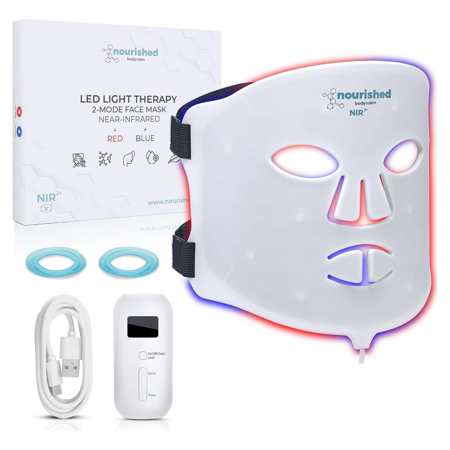 Máscara Facial LED Nourished Bodynskin NBS-2 Terapia Luz Azul y Roja