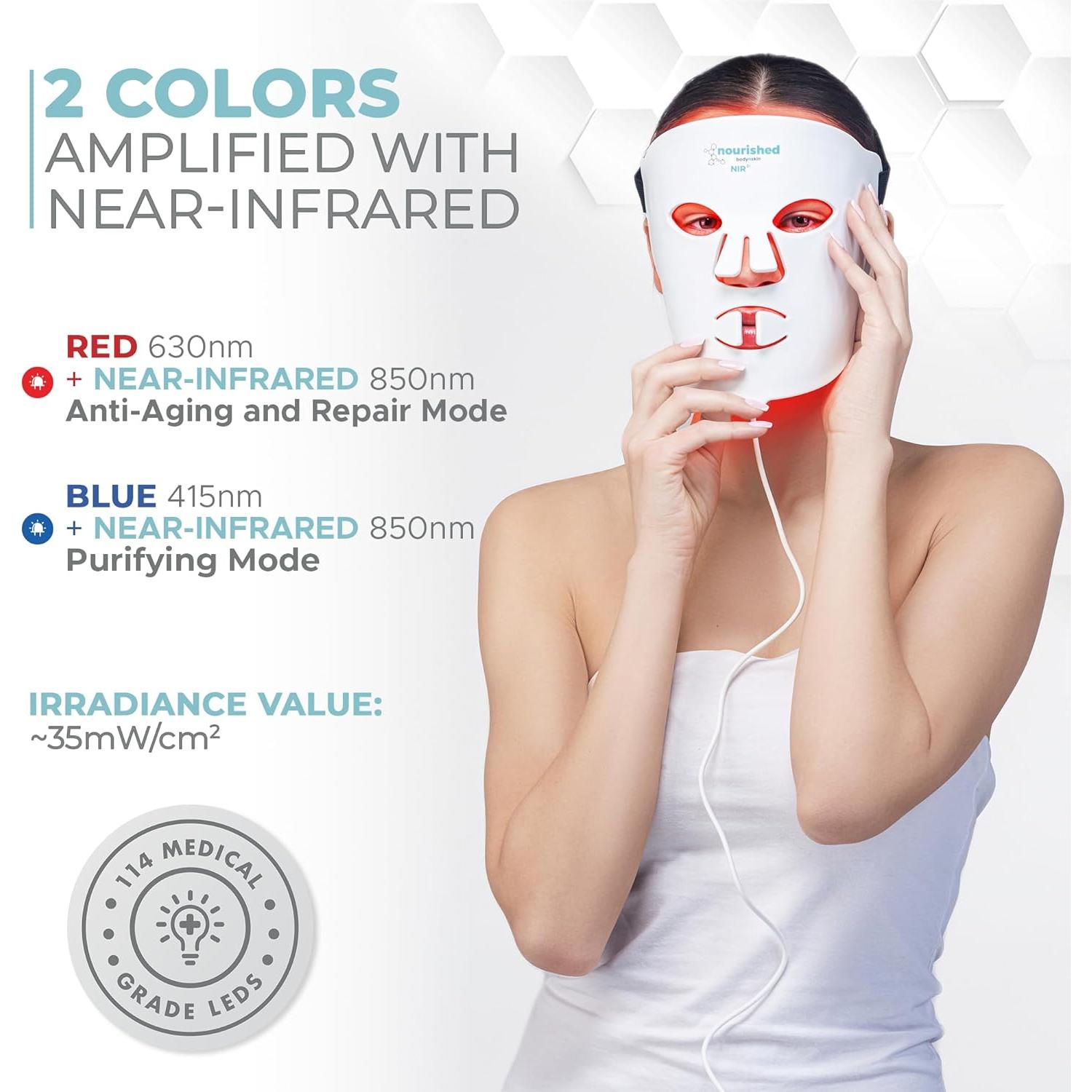 Máscara Facial LED Nourished Bodynskin NBS-2 Terapia Luz Azul y Roja