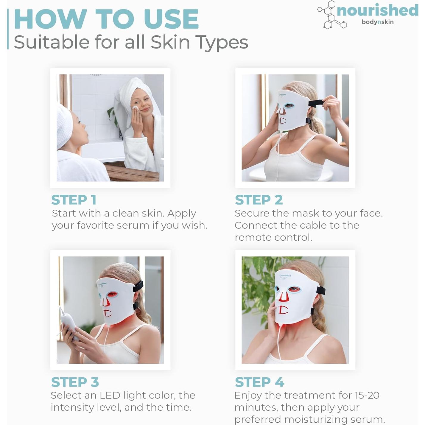 Máscara Facial LED Nourished Bodynskin NBS-2 Terapia Luz Azul y Roja