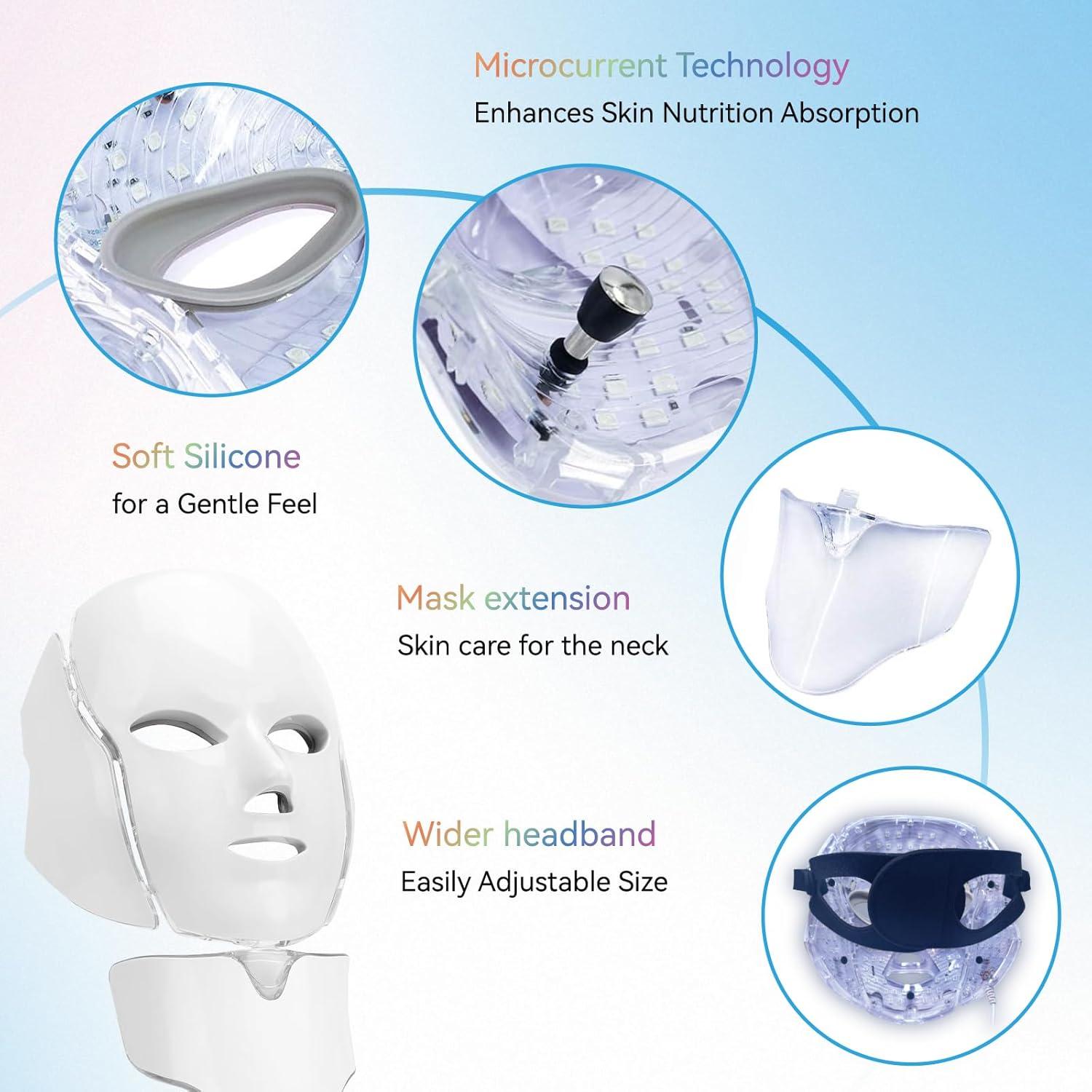 Máscara Facial LED Deloo 7 Colores Terapia Luz Ajustable