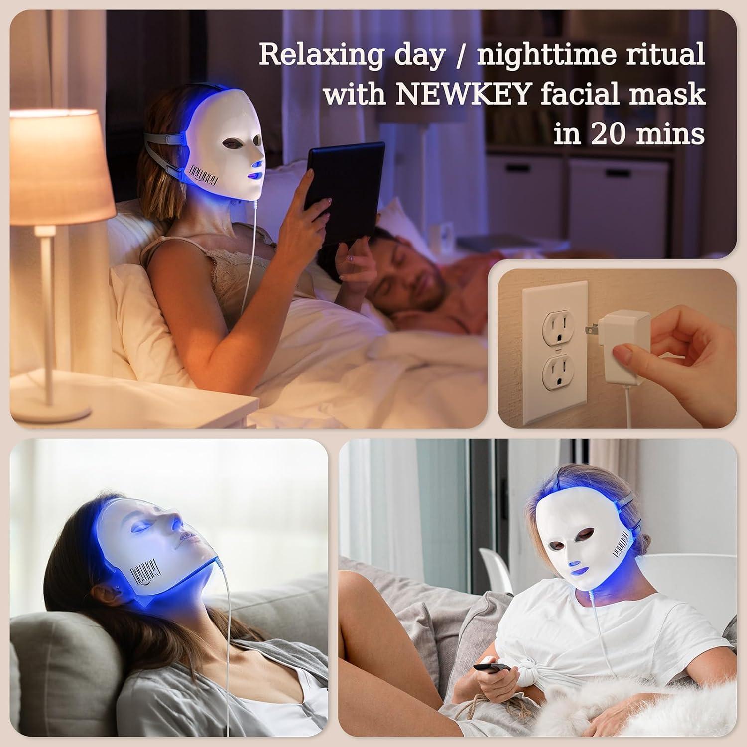 Máscara LED de Terapia de Luz Azul NEWKEY para Acné Facial