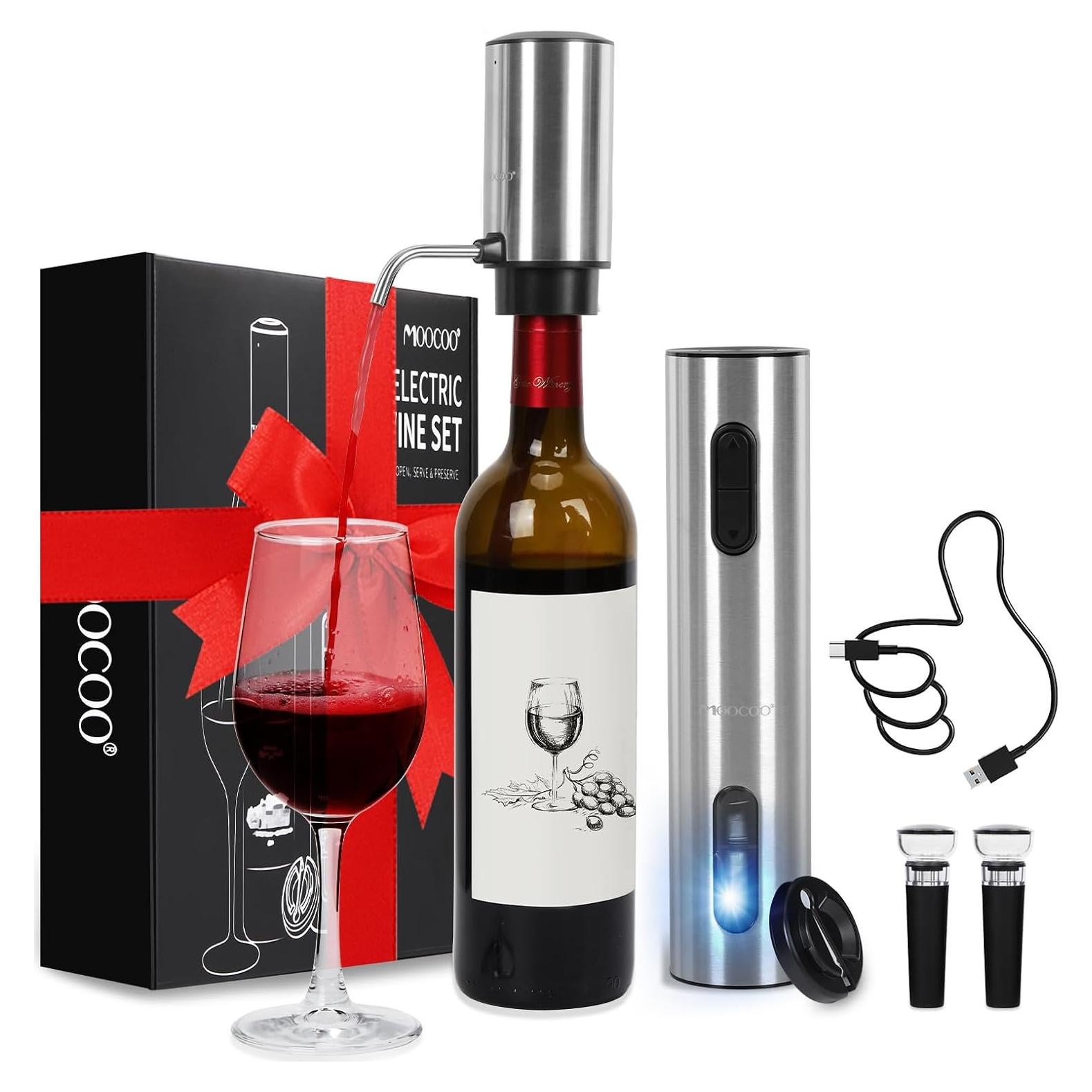 Juego Abridor Vino Eléctrico Moocoo 5 en 1 Acero Inoxidable