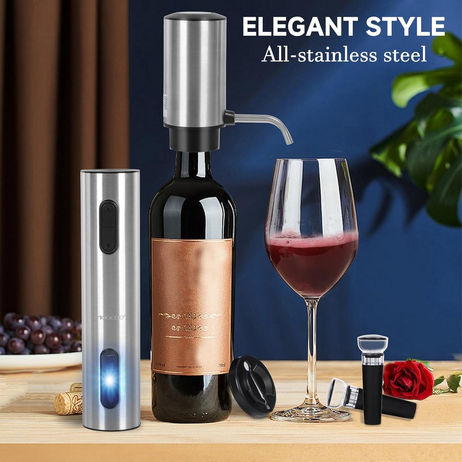 Juego Abridor Vino Eléctrico Moocoo 5 en 1 Acero Inoxidable
