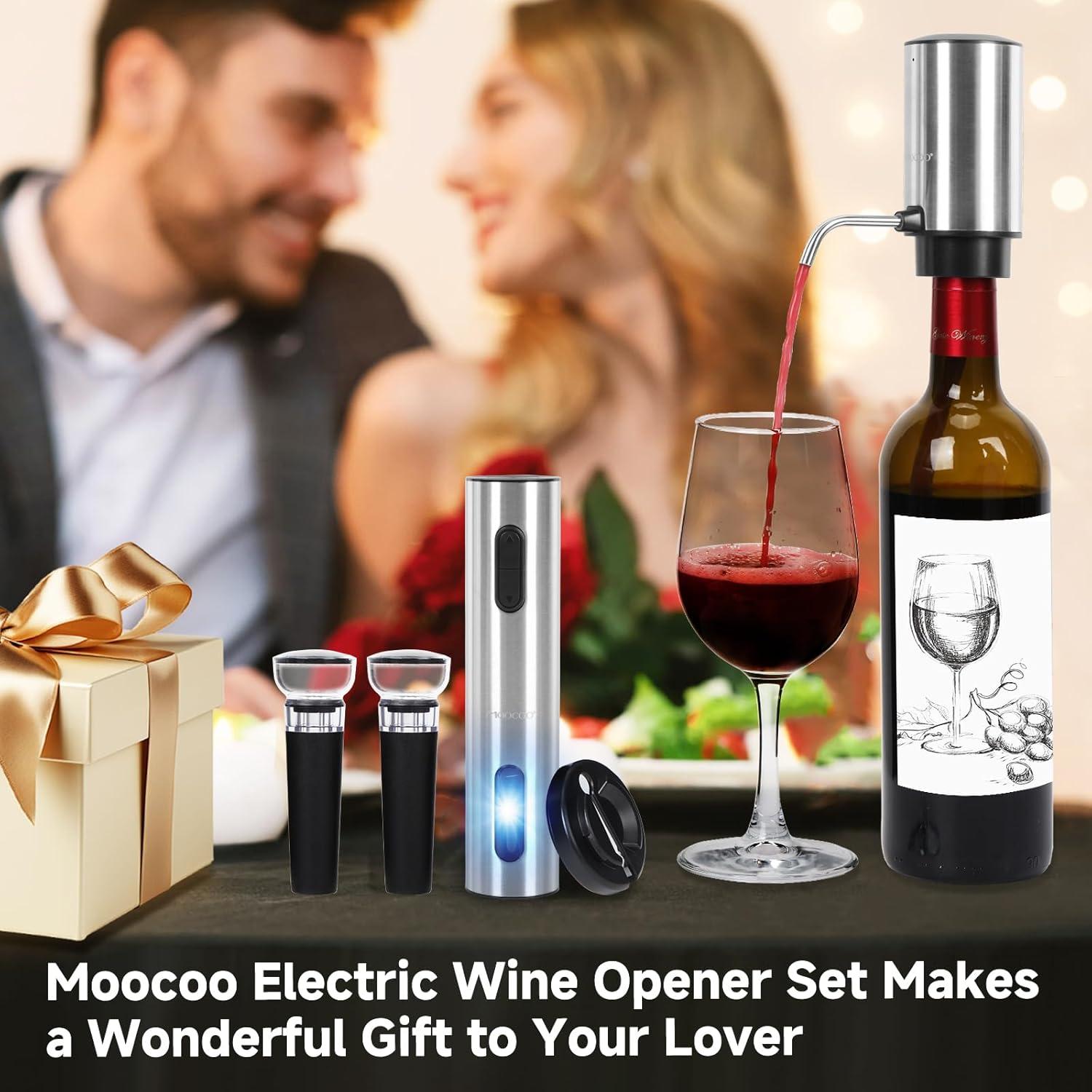Juego Abridor Vino Eléctrico Moocoo 5 en 1 Acero Inoxidable