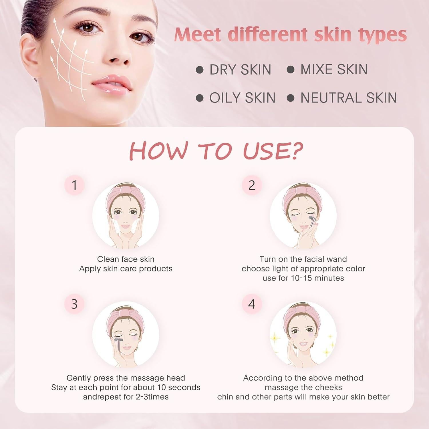 Varita de Terapia de Luz LED 7 Colores para Rejuvenecimiento Facial