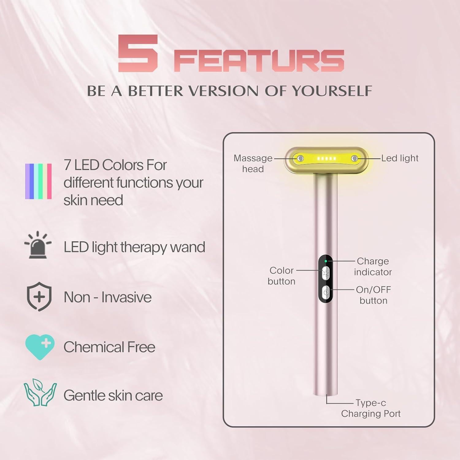 Varita de Terapia de Luz LED 7 Colores para Rejuvenecimiento Facial