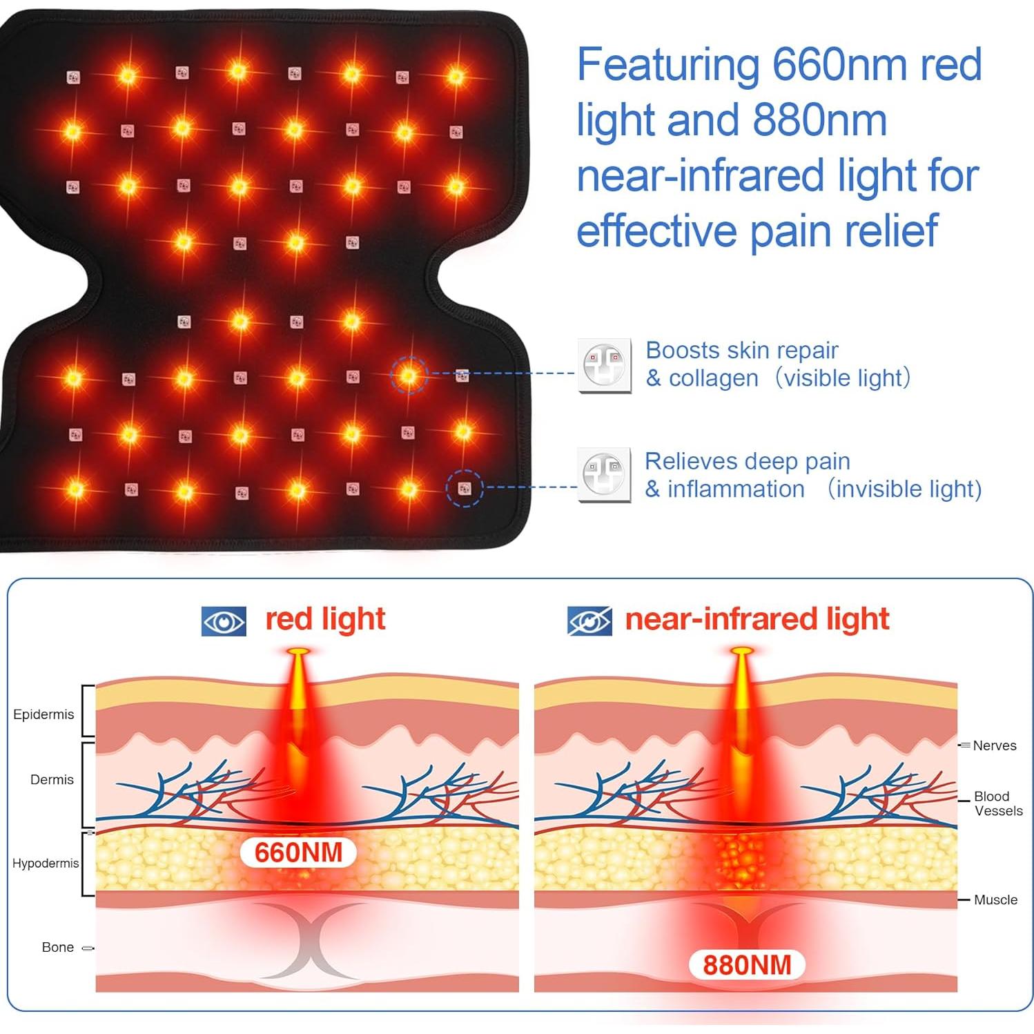 Almohadilla Terapia Luz Roja Inalámbrica PEEWF para Rodilla