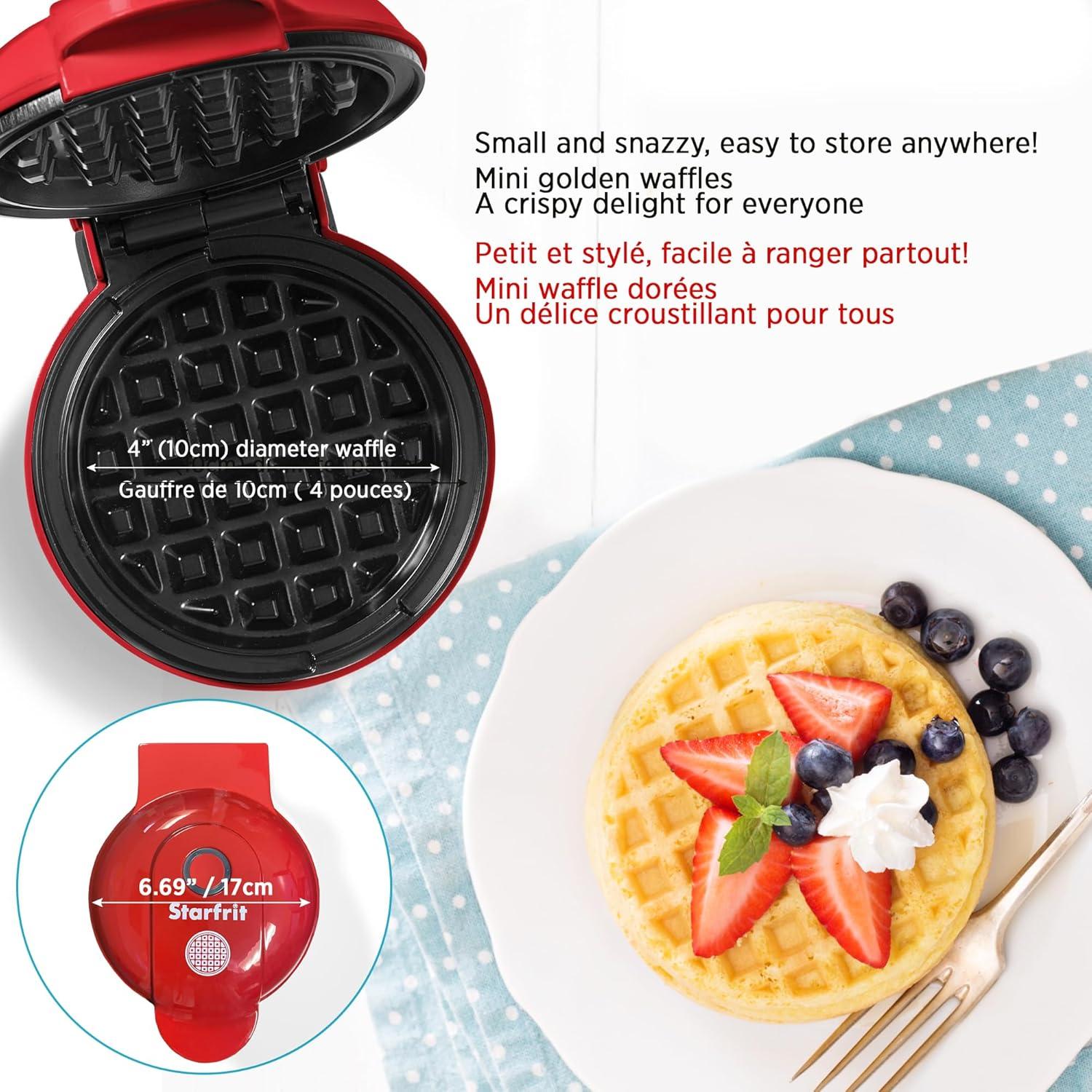 Mini Waffle Maker Starfrit 10,16 cm Antiadherente 350W Rojo