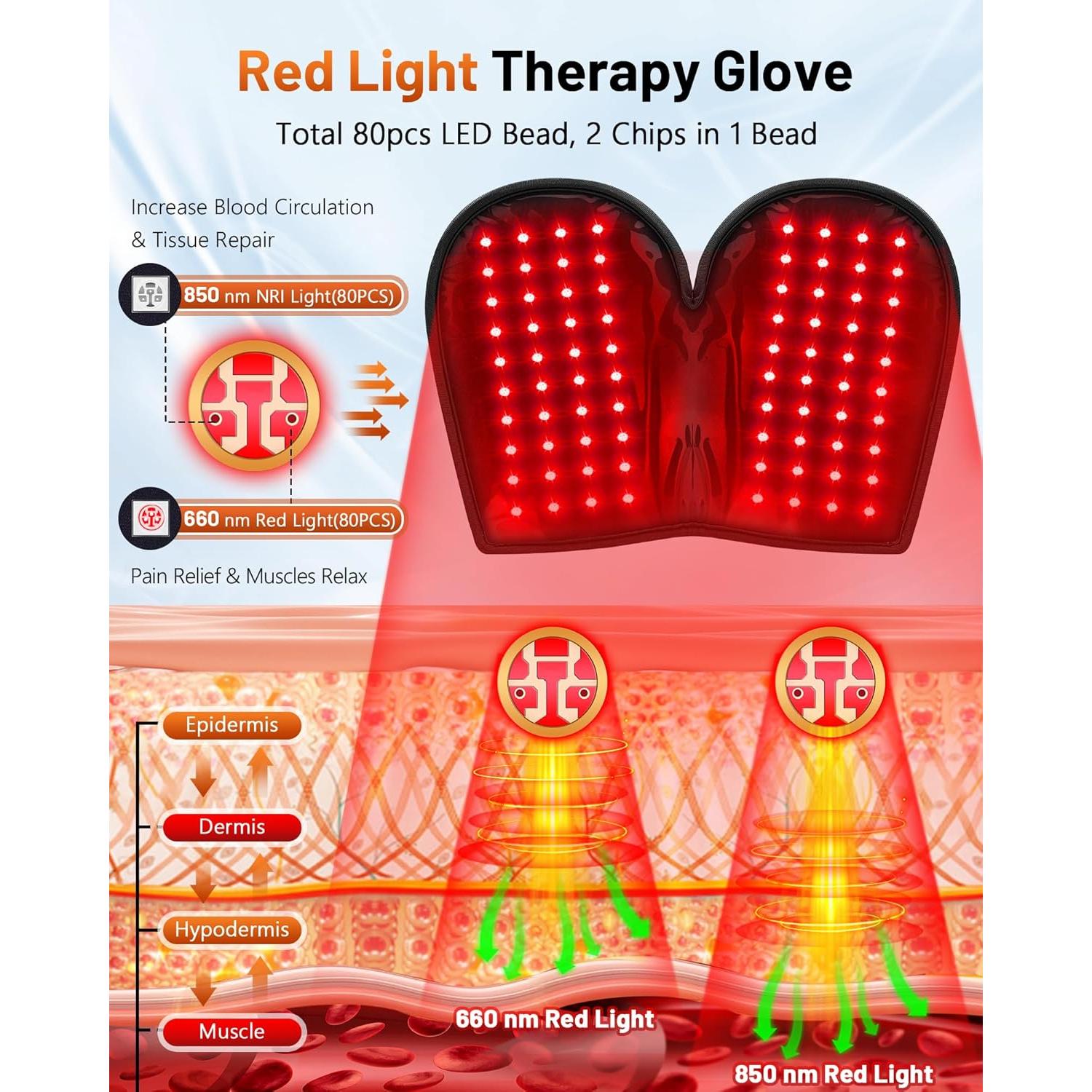 Guante Terapia Luz Roja Infrarroja RELEXNOW 660nm 850nm