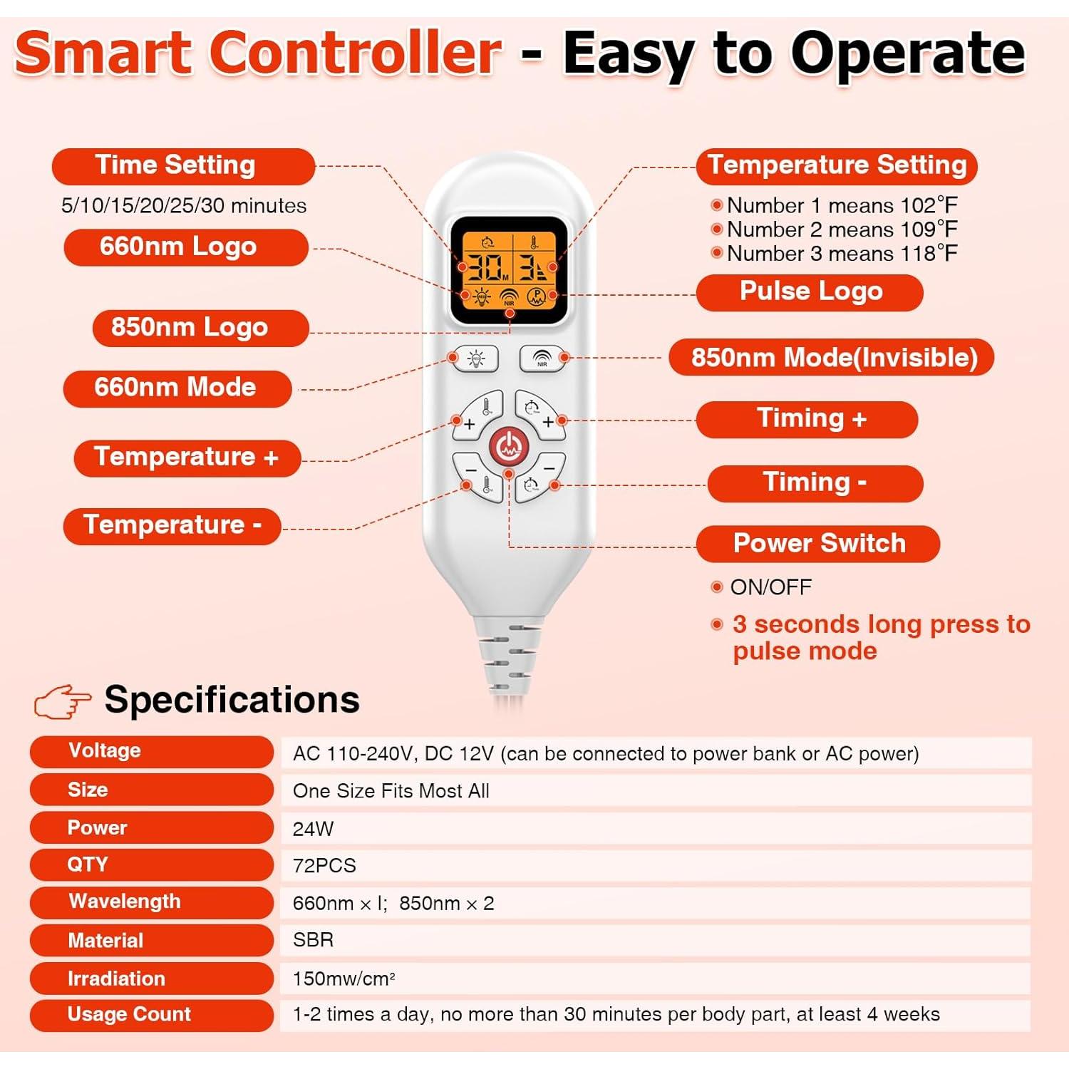 JOBYNA Envoltura de Muñeca Infrarroja 850nm y Luz Roja 660nm