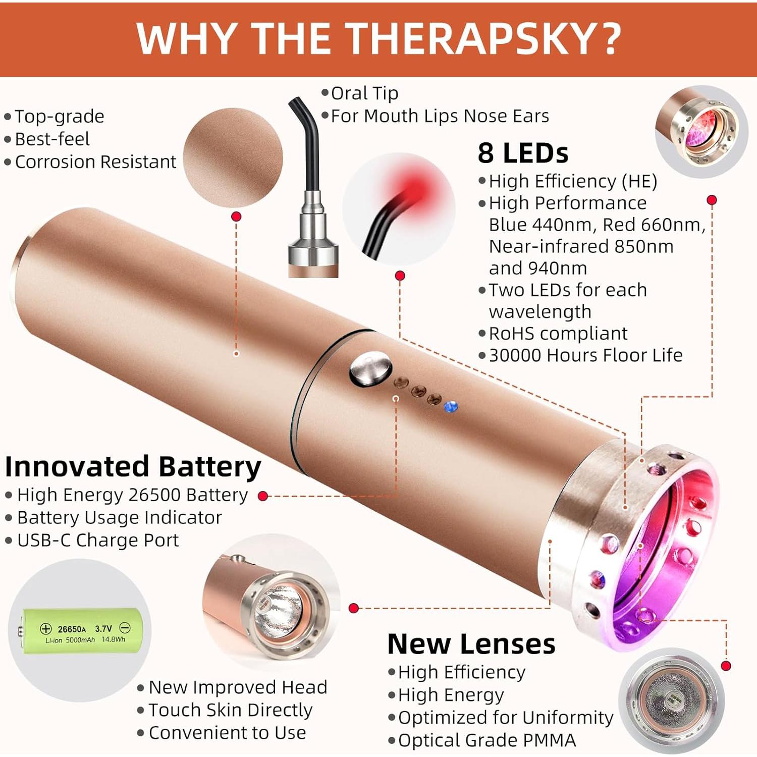 Varita Terapia Luz Roja TherapSky 8 LEDs Alivio Dolor