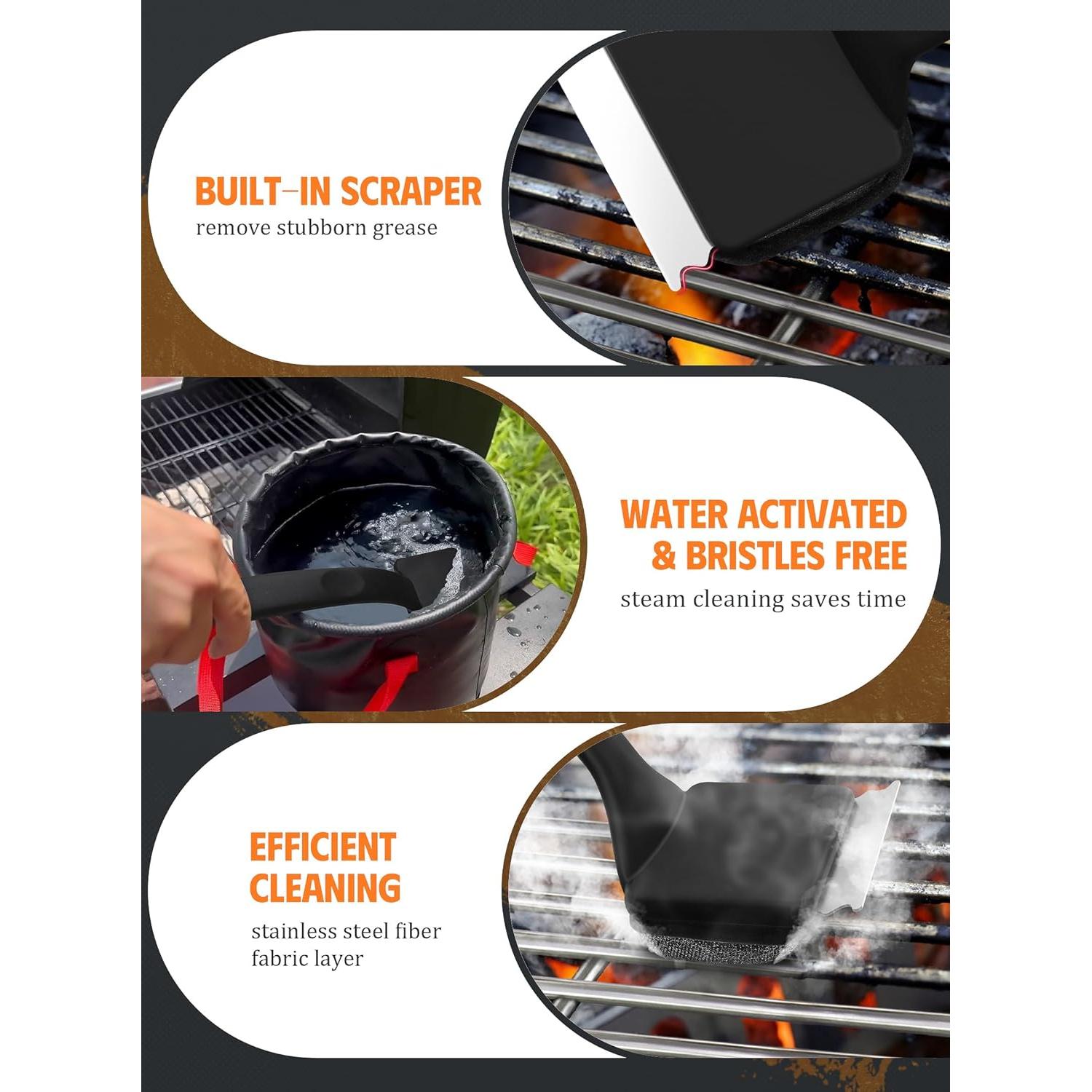 Cepillo Limpiador de Parrilla MEKER con 5 Repuestos