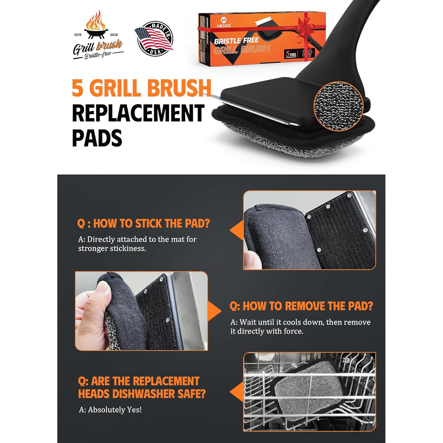 Cepillo Limpiador de Parrilla MEKER con 5 Repuestos