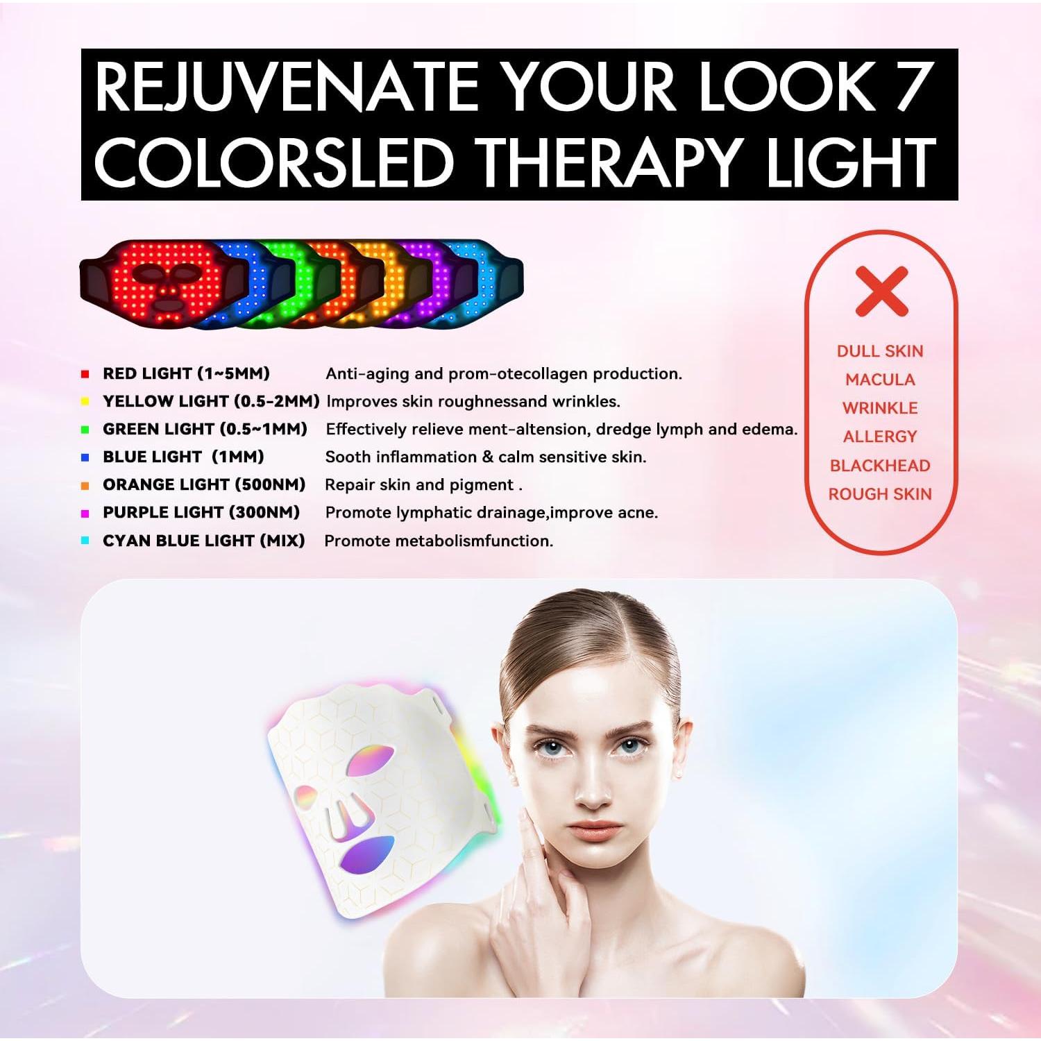 Máscara Facial LED Duevie Terapia Luz Roja 7 Colores Antienvejecimiento