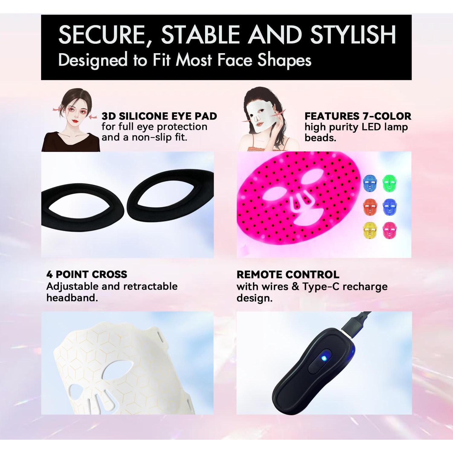 Máscara Facial LED Duevie Terapia Luz Roja 7 Colores Antienvejecimiento