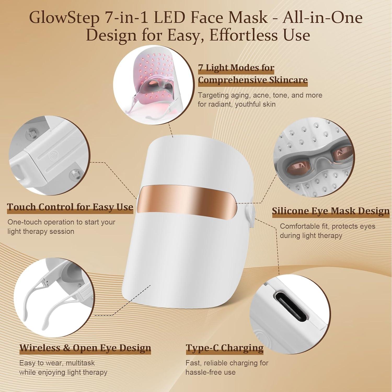Máscara LED GlowStep 7 en 1 para tratamiento facial