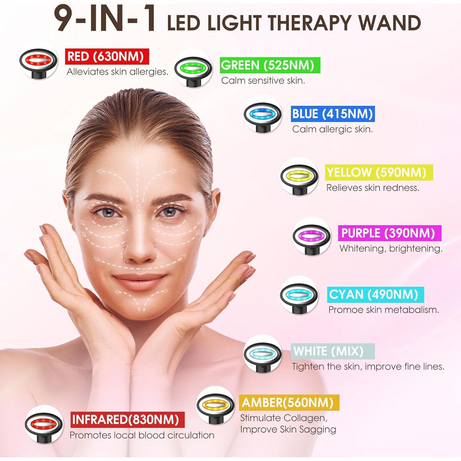 Terapia de Luz Roja Facial OUJEALEE 9-en-1 Masajeador LED