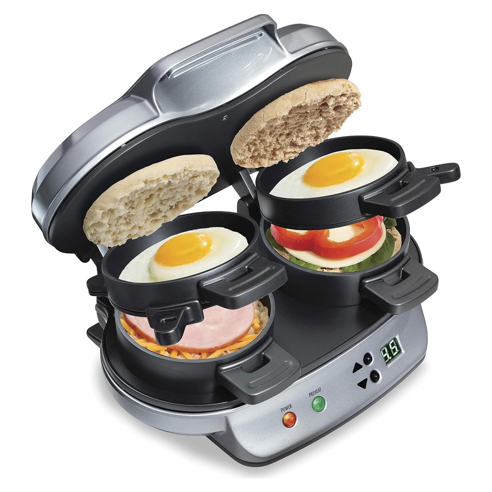 Hamilton Beach Sandwich Maker Doble 1200W Plata con Temporizador