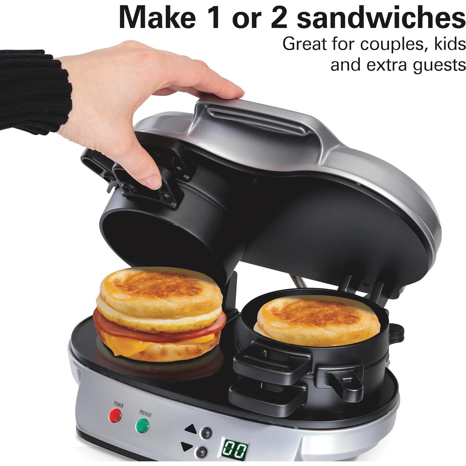 Hamilton Beach Sandwich Maker Doble 1200W Plata con Temporizador
