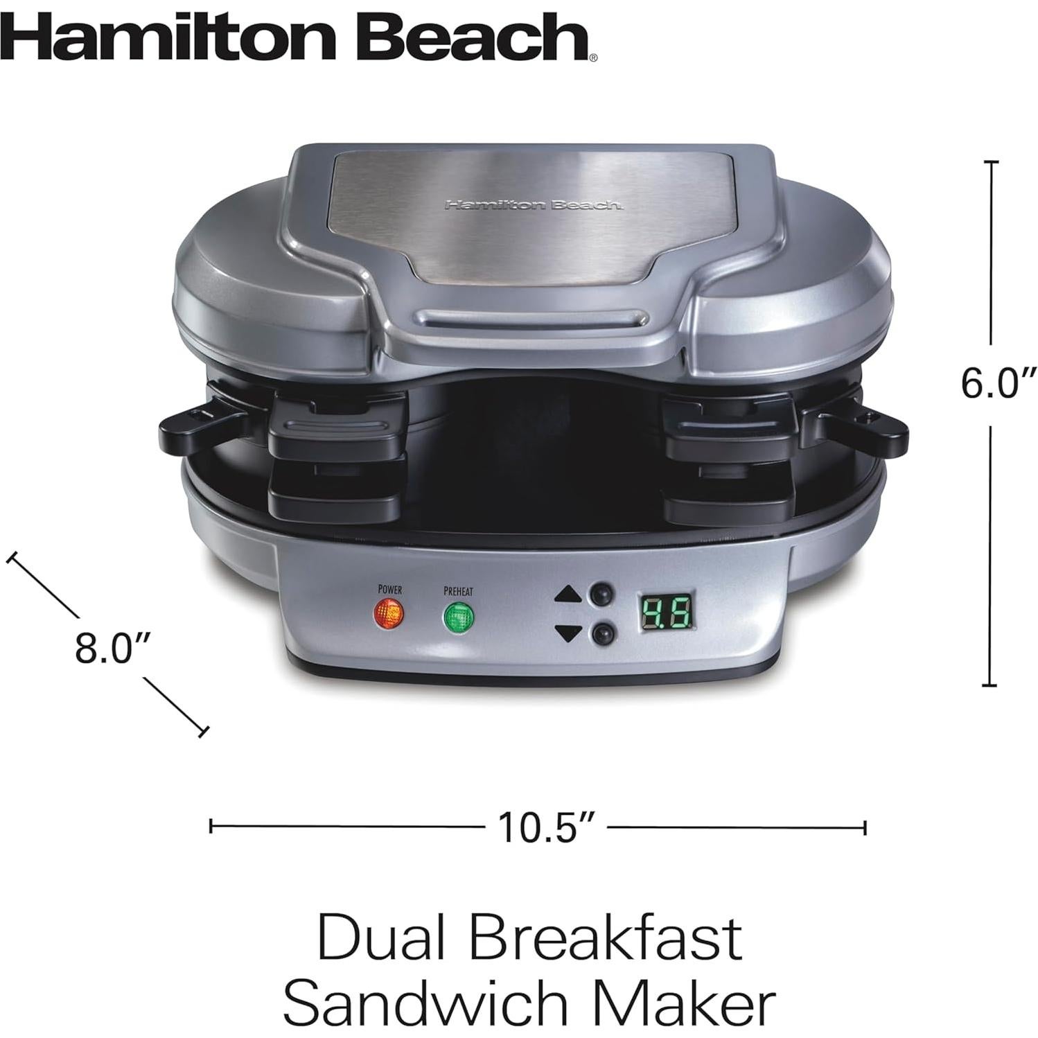 Hamilton Beach Sandwich Maker Doble 1200W Plata con Temporizador