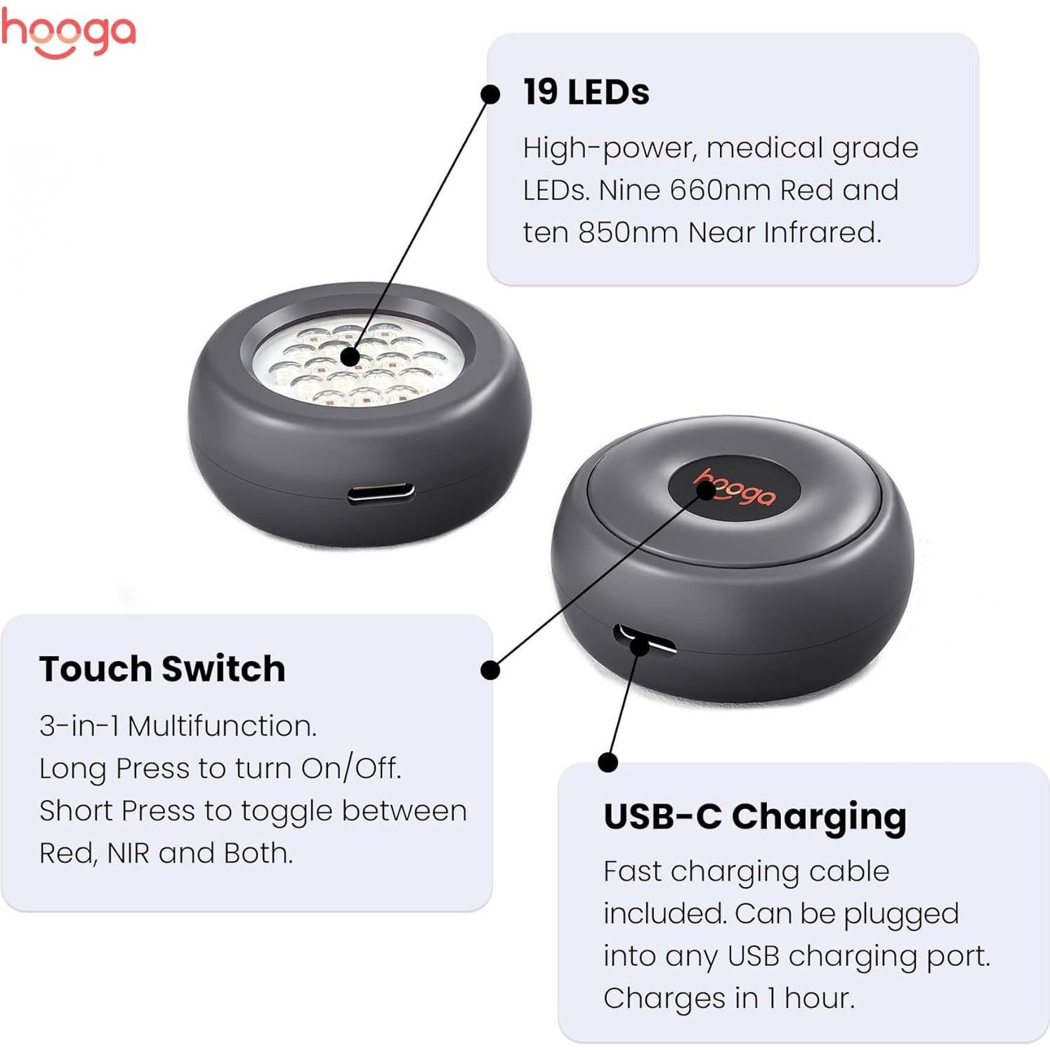 Hooga Terapia de Luz Roja 19 LEDs Portátil Recargable