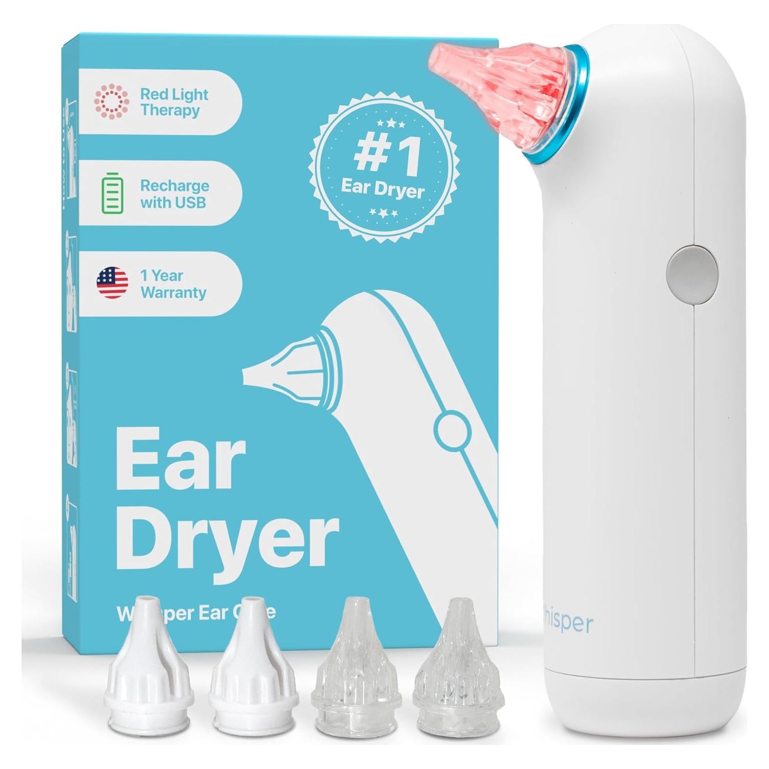 Secador de Oídos Whisper con Terapia de Luz Roja - Compacto y Efectivo