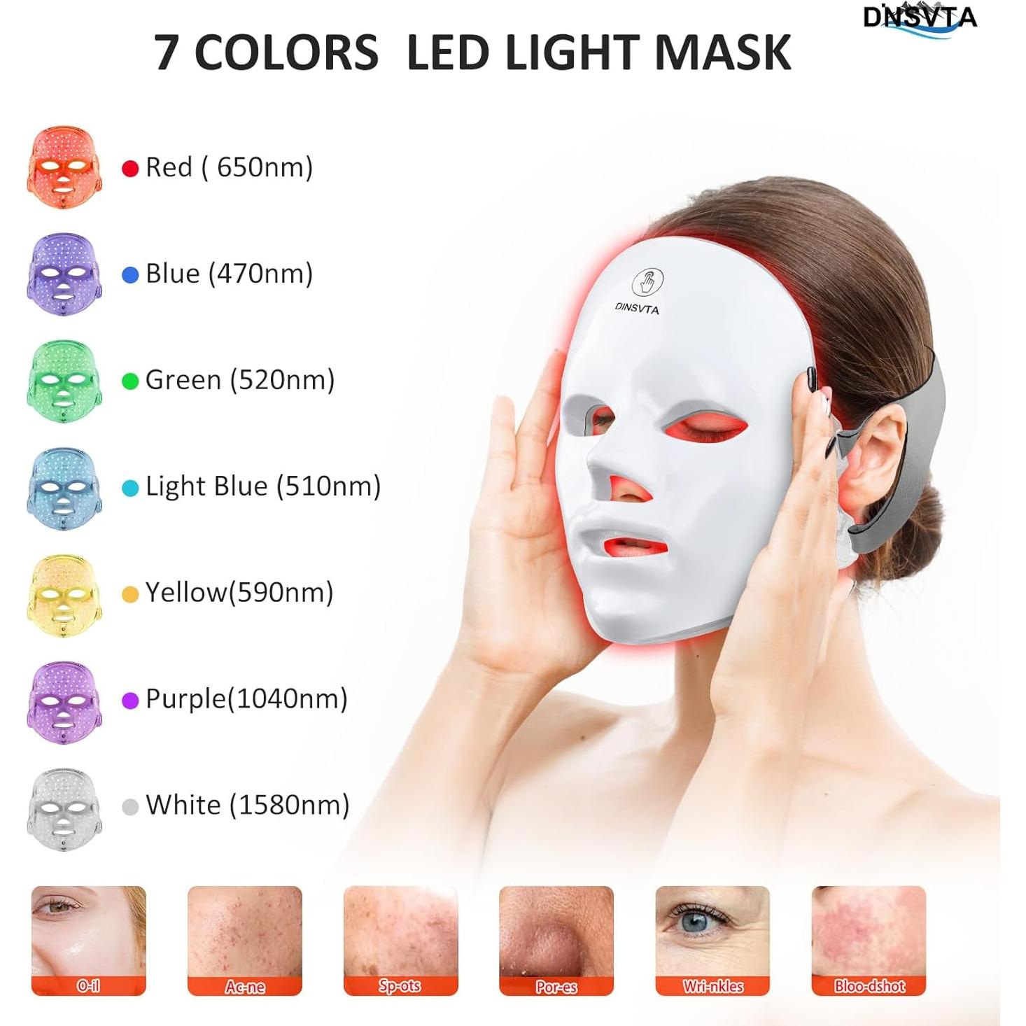 Máscara de Terapia de Luz LED 7 Colores Recargable para Piel