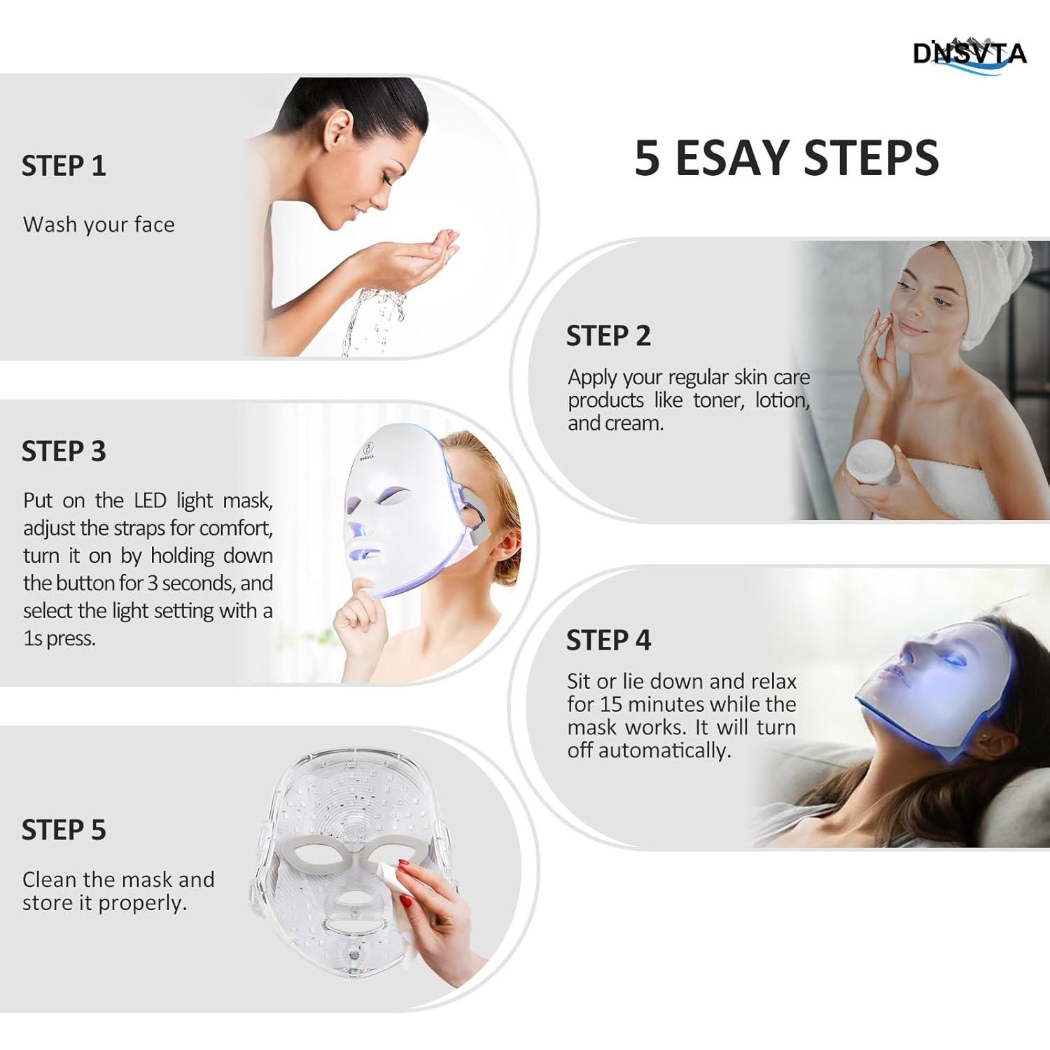 Máscara de Terapia de Luz LED 7 Colores Recargable para Piel