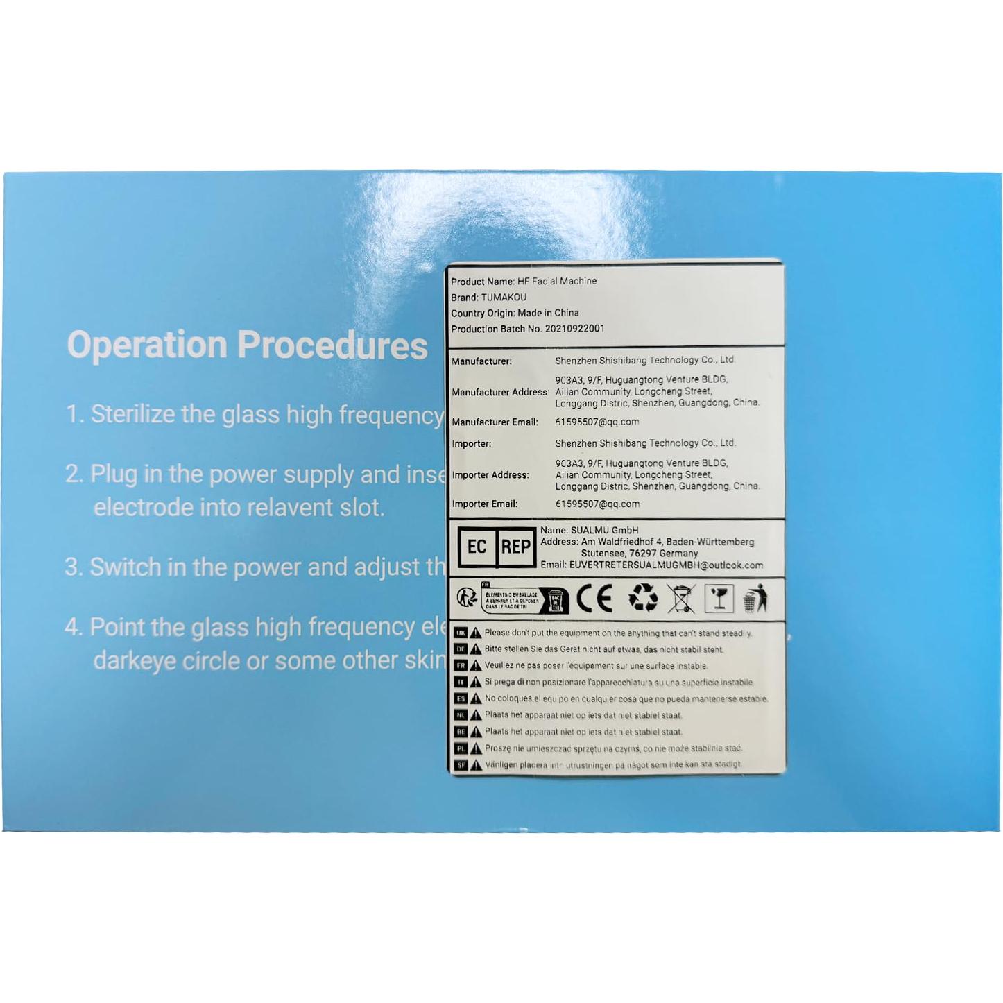 Máquina Facial de Alta Frecuencia TUMAKOU Portátil 4 Tubos