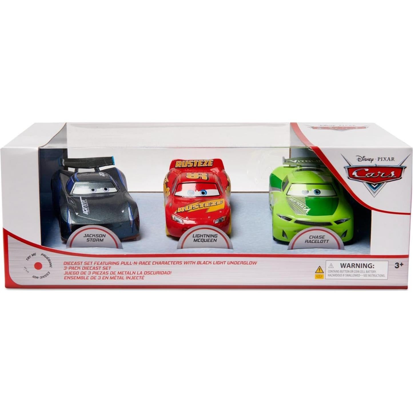 Juego de coches de retroceso Disney Cars - 3 coches con luces