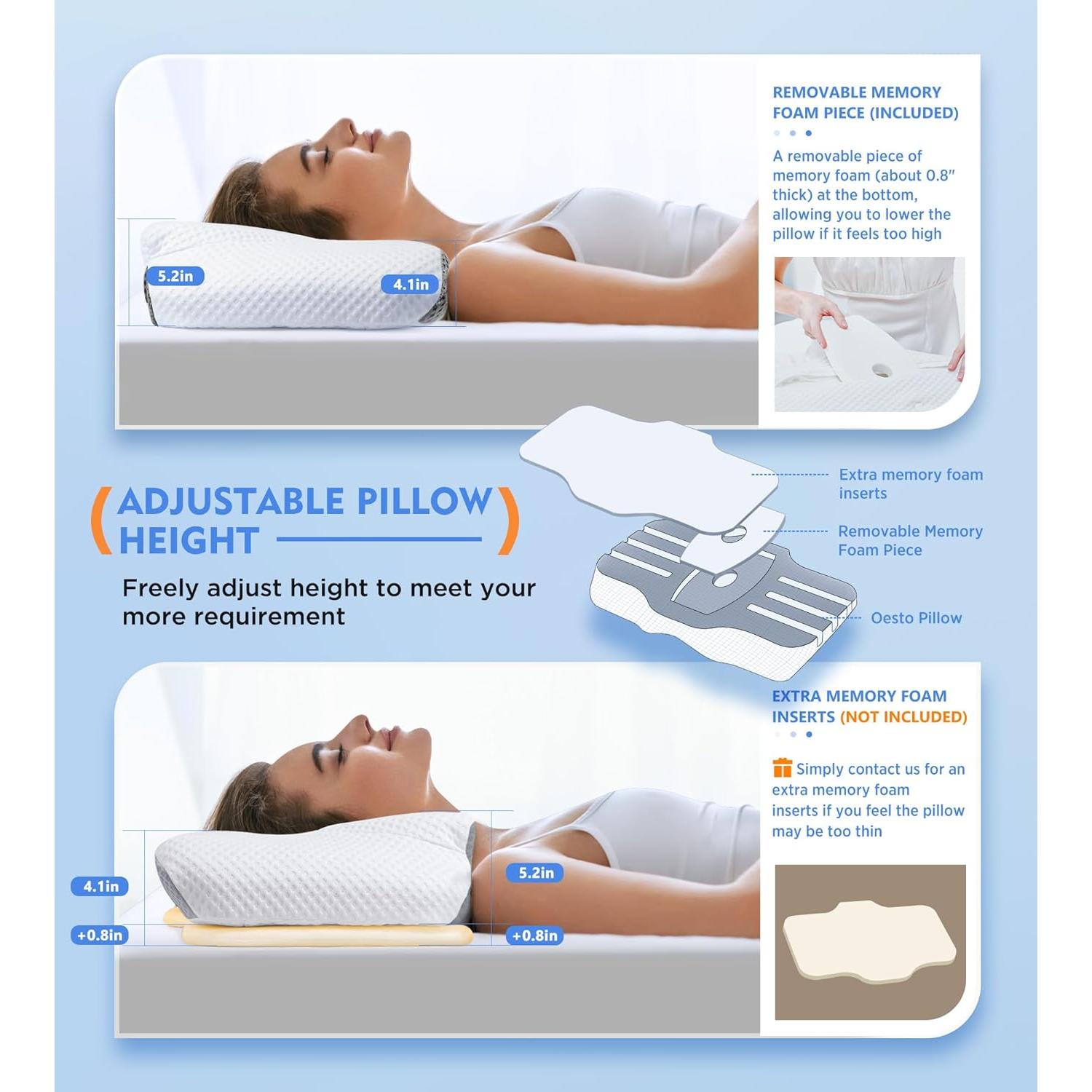Almohada Cervical Ajustable Osteo Espuma de Memoria 64x42cm