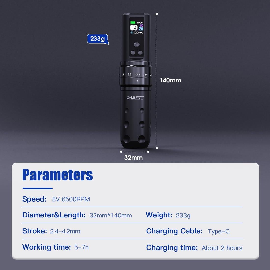 Mast Tattoo Fold2 Pro Máquina de Tatuaje Inalámbrica 7 Golpes