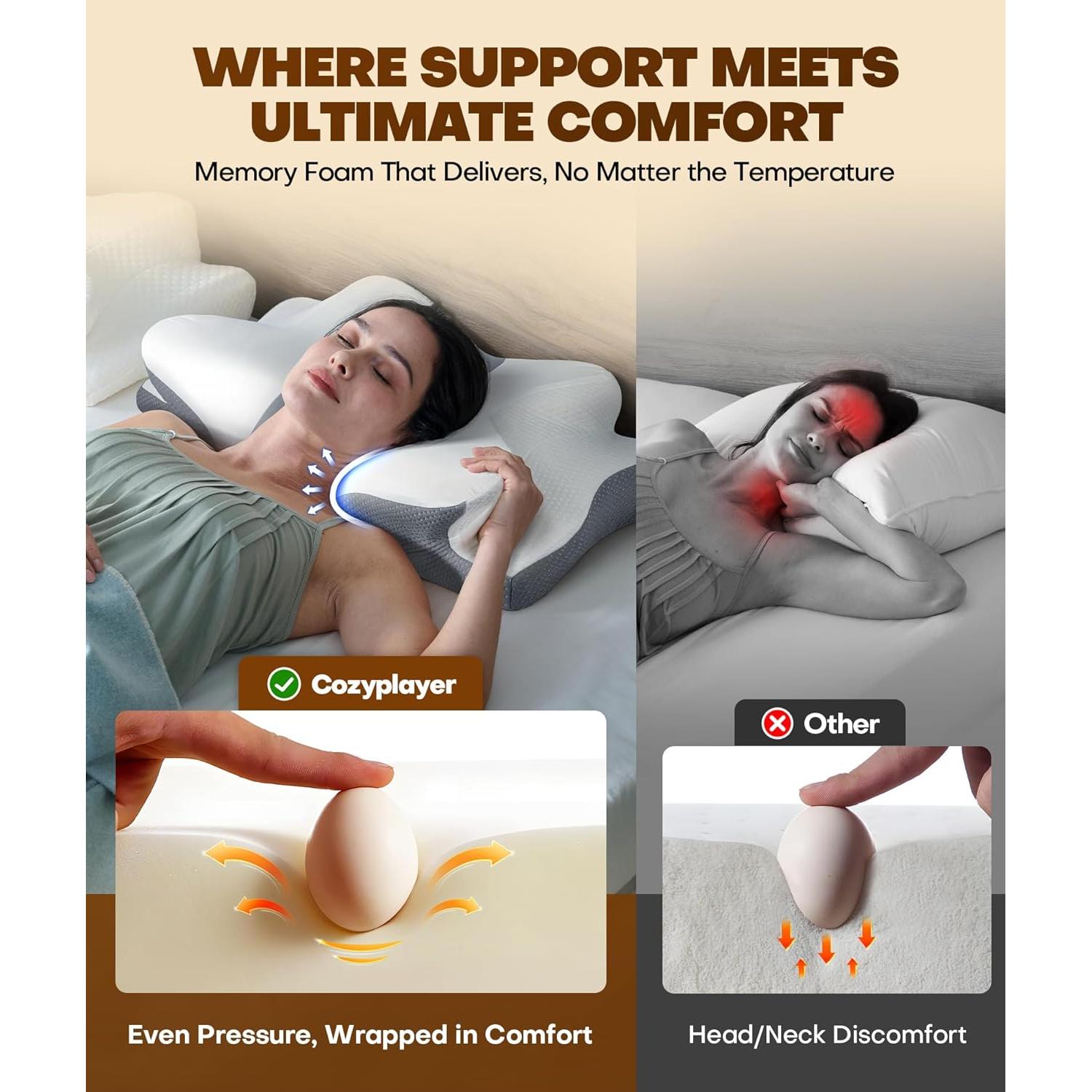 Almohada Cervical Ergonómica Cozyplayer STSDK-04 Gris