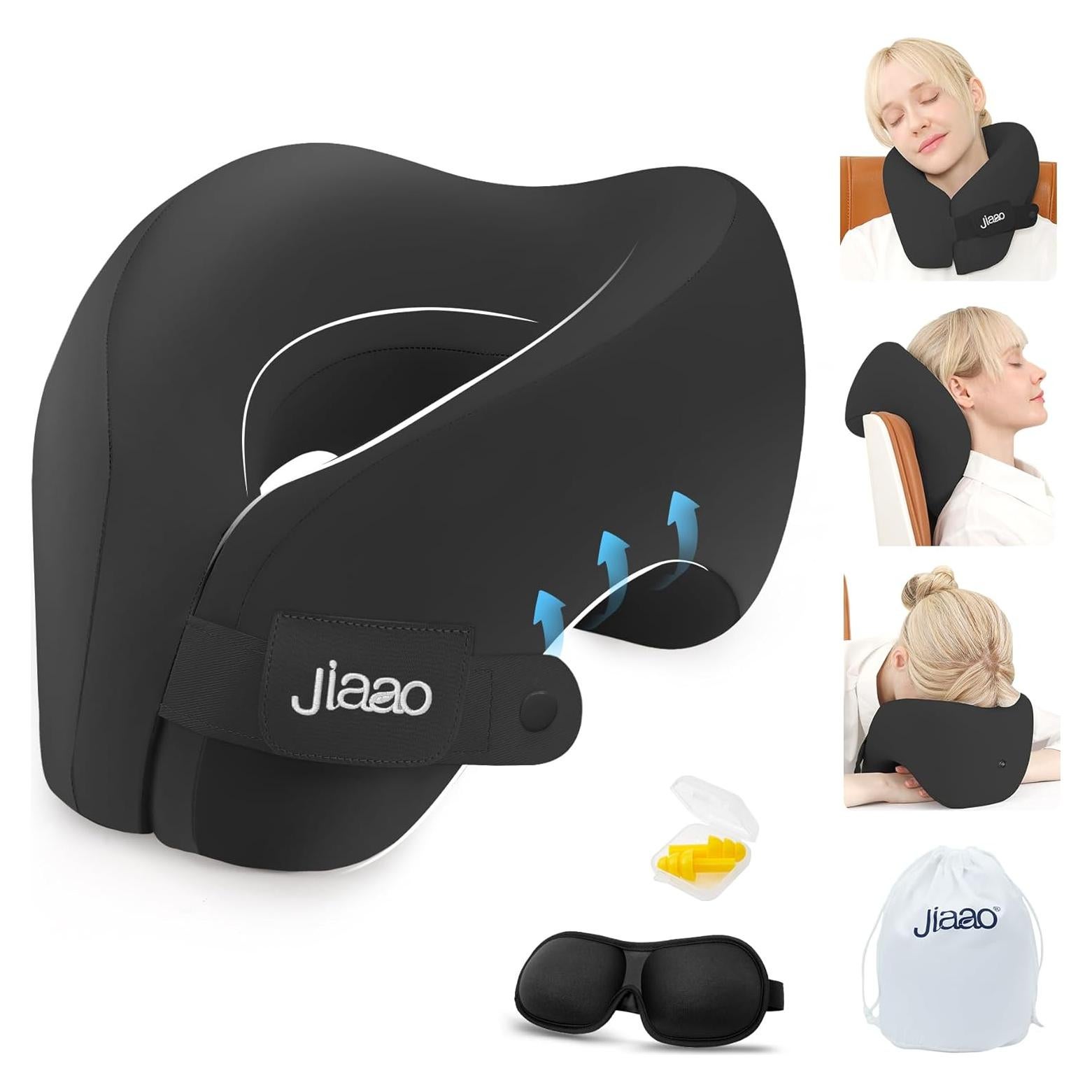 Almohada de Cuello Jiaao Espuma Viscoelástica Negra 30x24 cm