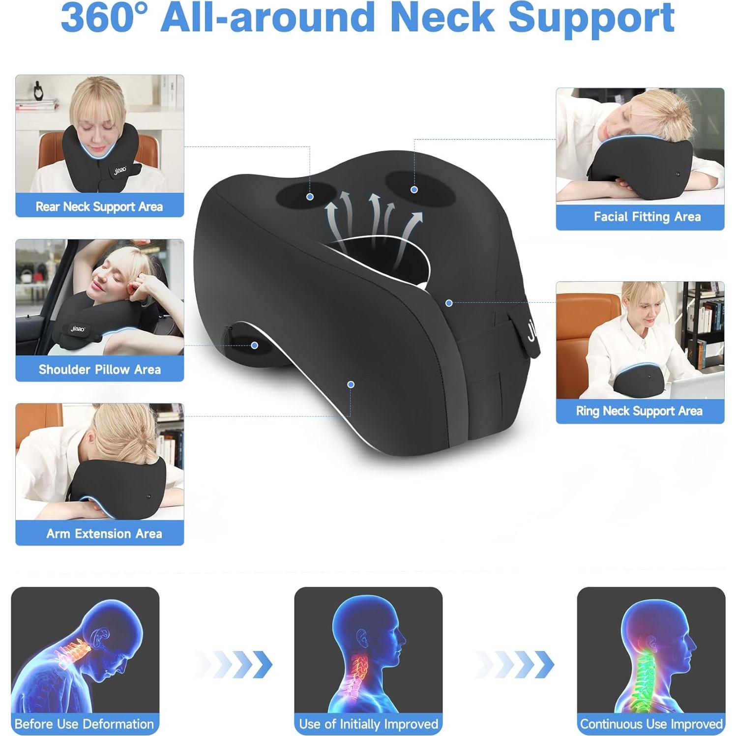 Almohada de Cuello Jiaao Espuma Viscoelástica Negra 30x24 cm